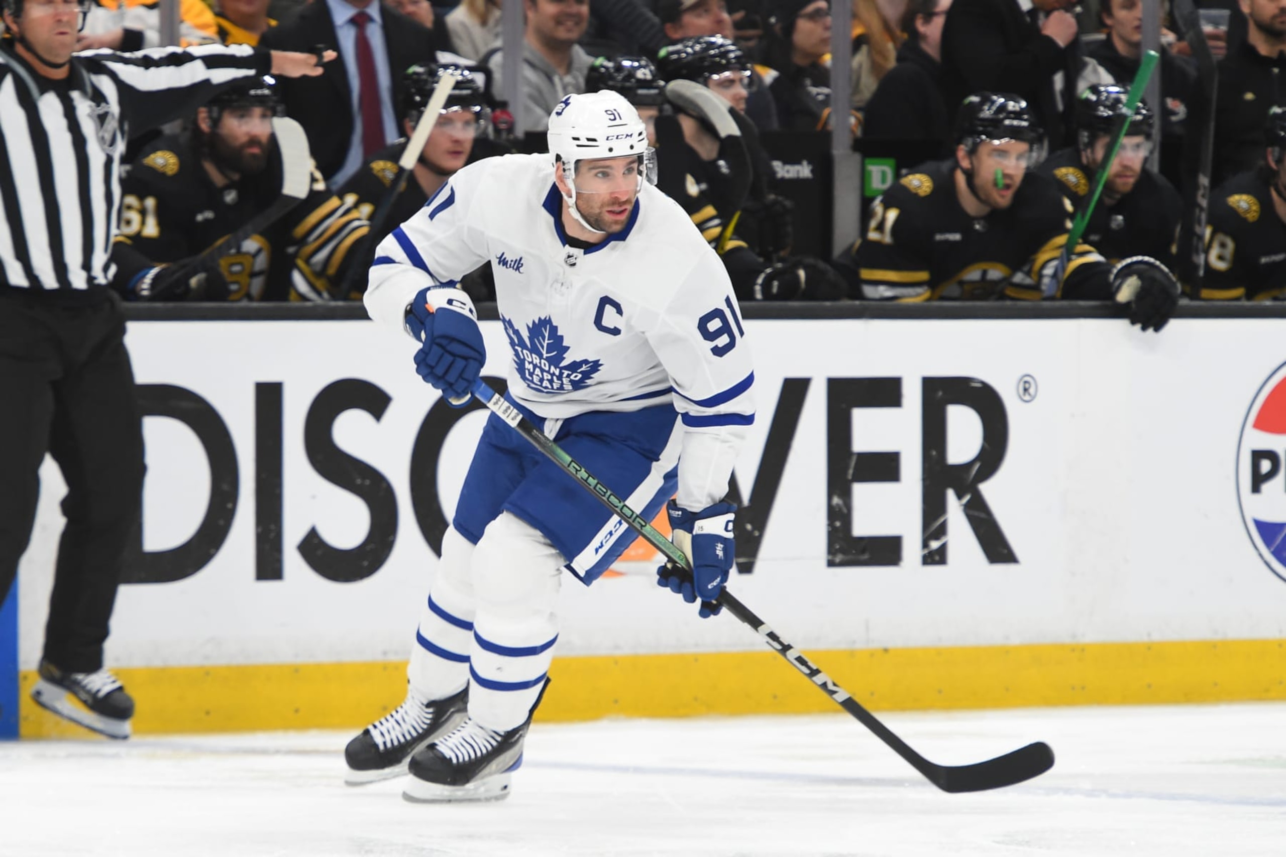 BOSTON, MASSACHUSETTS - APRIL 30: John Tavares #91 of the Toronto Maple Leafs skates against the Boston Bruins in Game Five of the First Round of the 2024 Stanley Cup Playoffs at the TD Garden on April 30, 2024 in Boston, Massachusetts. (Photo by Steve Babineau/NHLI via Getty Images) BOSTON, MASSACHUSETTS - APRIL 30: John Tavares #91 of the Toronto Maple Leafs skates against the Boston Bruins in Game Five of the First Round of the 2024 Stanley Cup Playoffs at the TD Garden on April 30, 2024 in Boston, Massachusetts. (Photo by Steve Babineau/NHLI via Getty Images)
