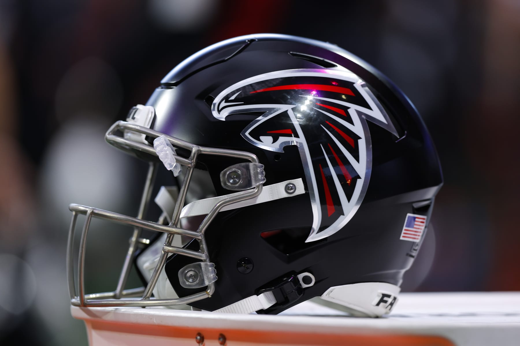 ATLANTA, GEORGIA - DECEMBER 24: An Atlanta Falcons helmet sits in the bench area prior to the game against the Indianapolis Colts at Mercedes-Benz Stadium on December 24, 2023 in Atlanta, Georgia. (Photo by Todd Kirkland/Getty Images)