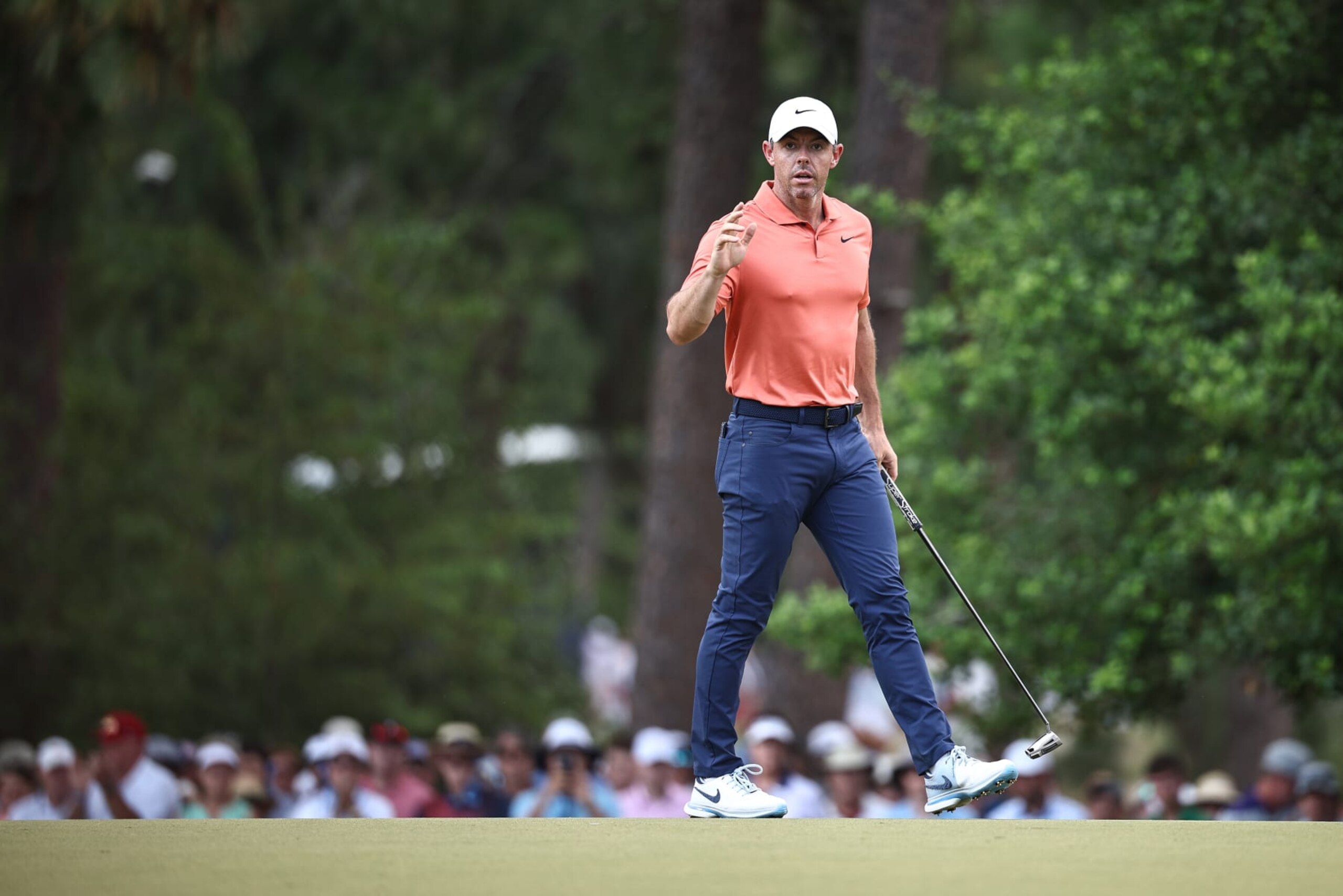 PINEHURST, NORTH CAROLINA - JUNE 13: Rory McIlroy of Northern Ireland reacts on the eighth green during the first round of the 124th U.S. Open at Pinehurst Resort on June 13, 2024 in Pinehurst, North Carolina. (Photo by Jared C. Tilton/Getty Images)