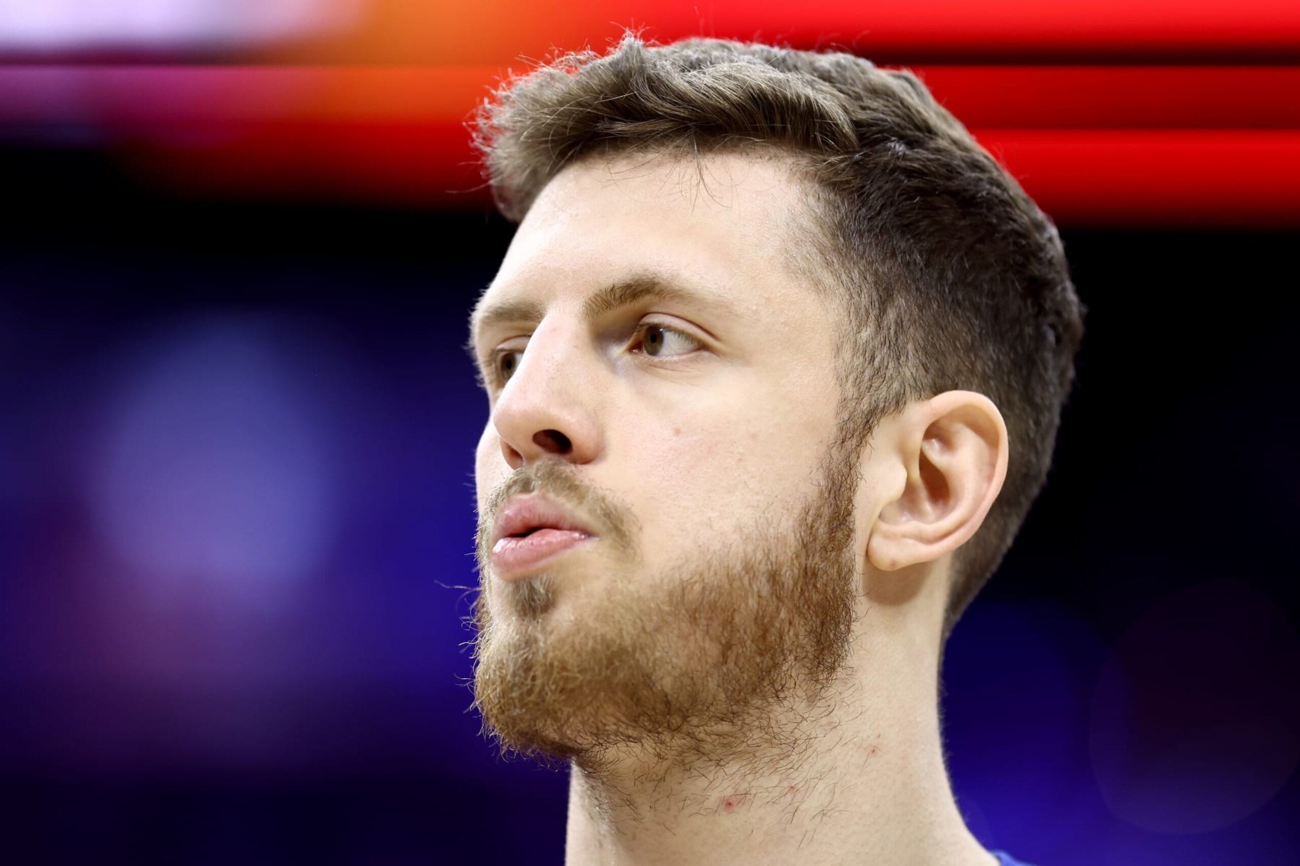 PHILADELPHIA, PENNSYLVANIA - MAY 02: Isaiah Hartenstein #55 of the New York Knicks looks on prior to a game against the New York Knicks before game six of the Eastern Conference First Round Playoffs at the Wells Fargo Center on May 02, 2024 in Philadelphia, Pennsylvania. (Photo by Tim Nwachukwu/Getty Images)