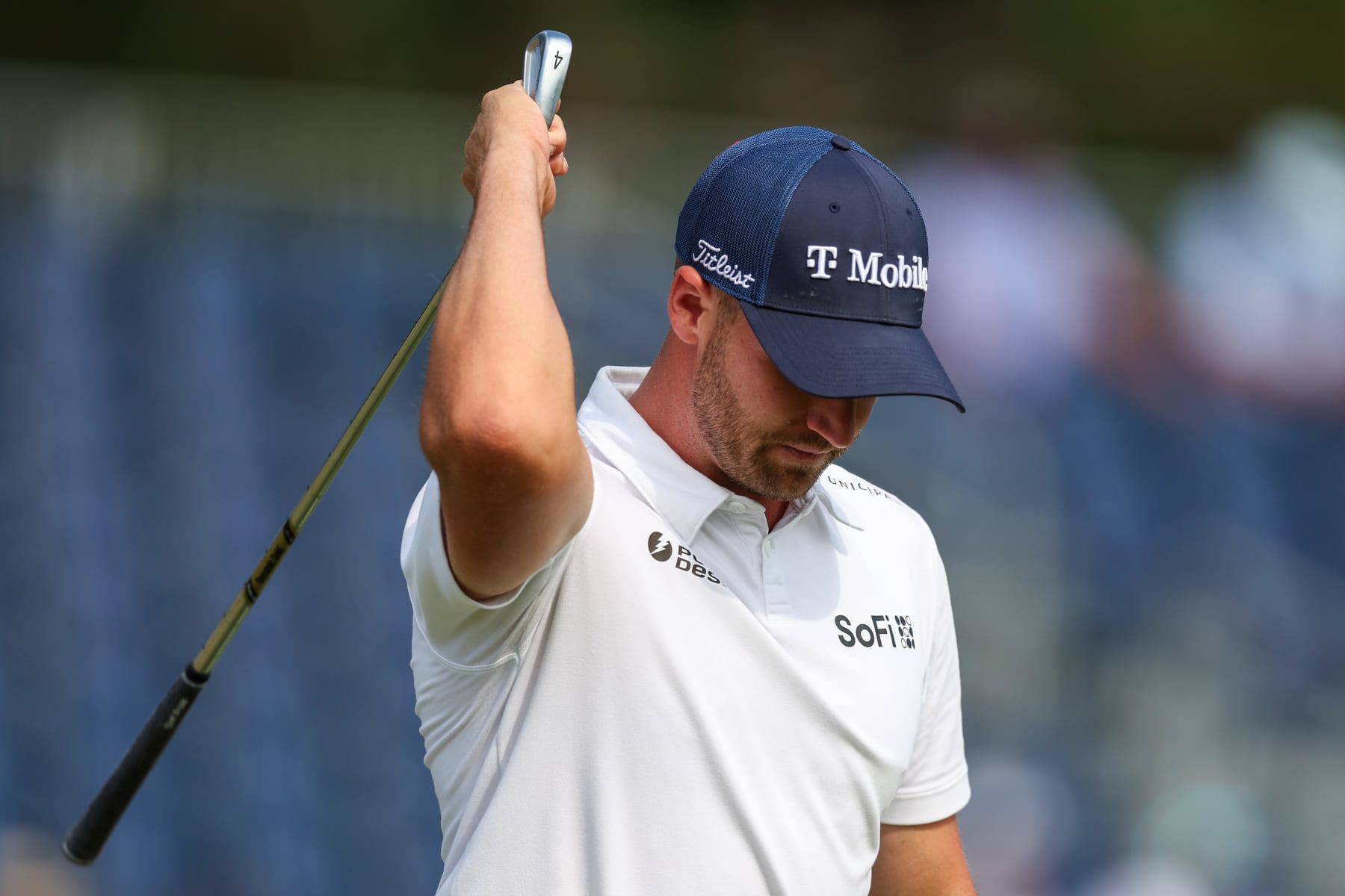 PINEHURST, NORTH CAROLINA - JUNE 13: Wyndham Clark of the United States reacts on the third tee during the first round of the 124th U.S. Open at Pinehurst Resort on June 13, 2024 in Pinehurst, North Carolina. (Photo by Sean M. Haffey/Getty Images)