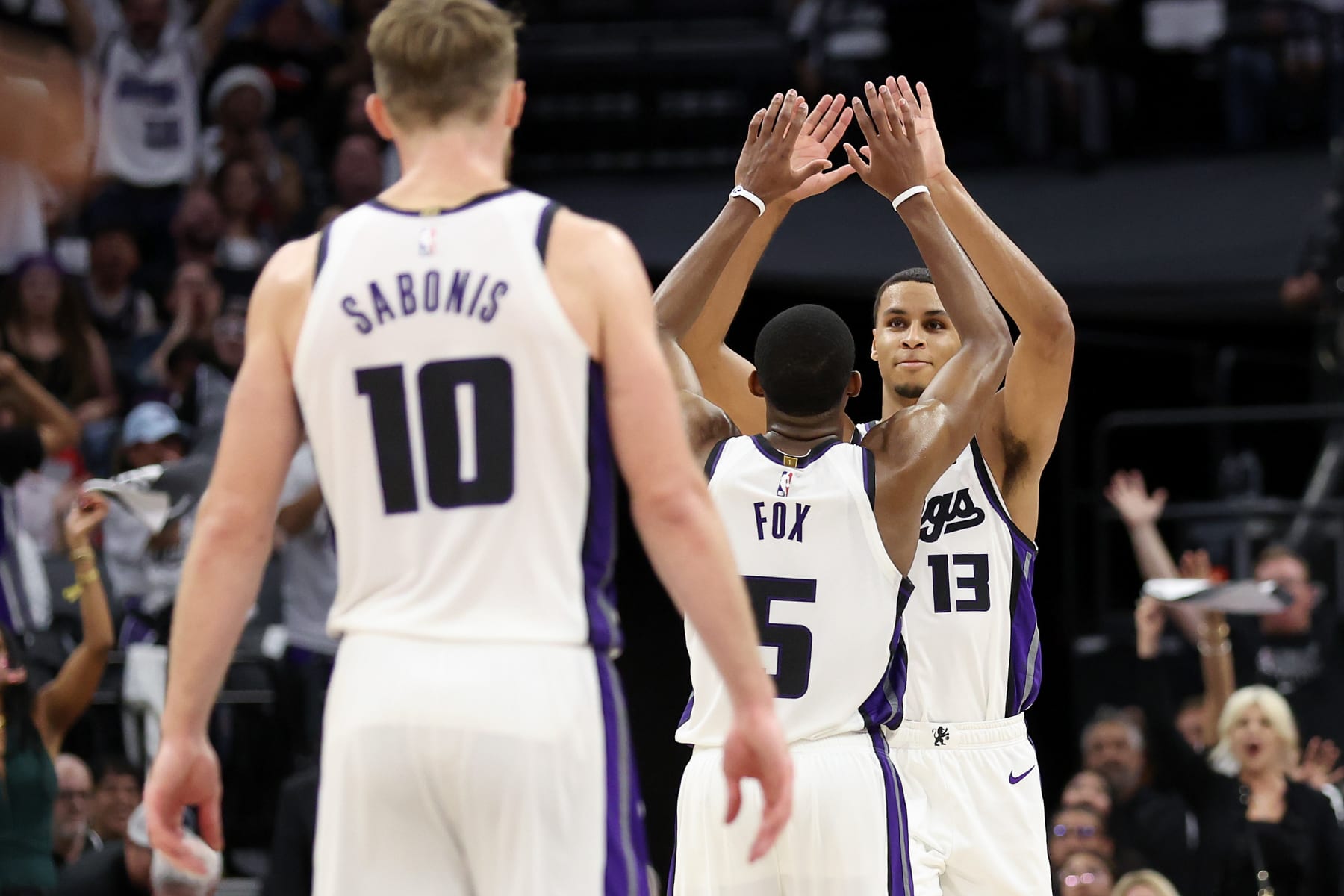 Domantas Sabonis, De'Aaron Fox and Keegan Murray