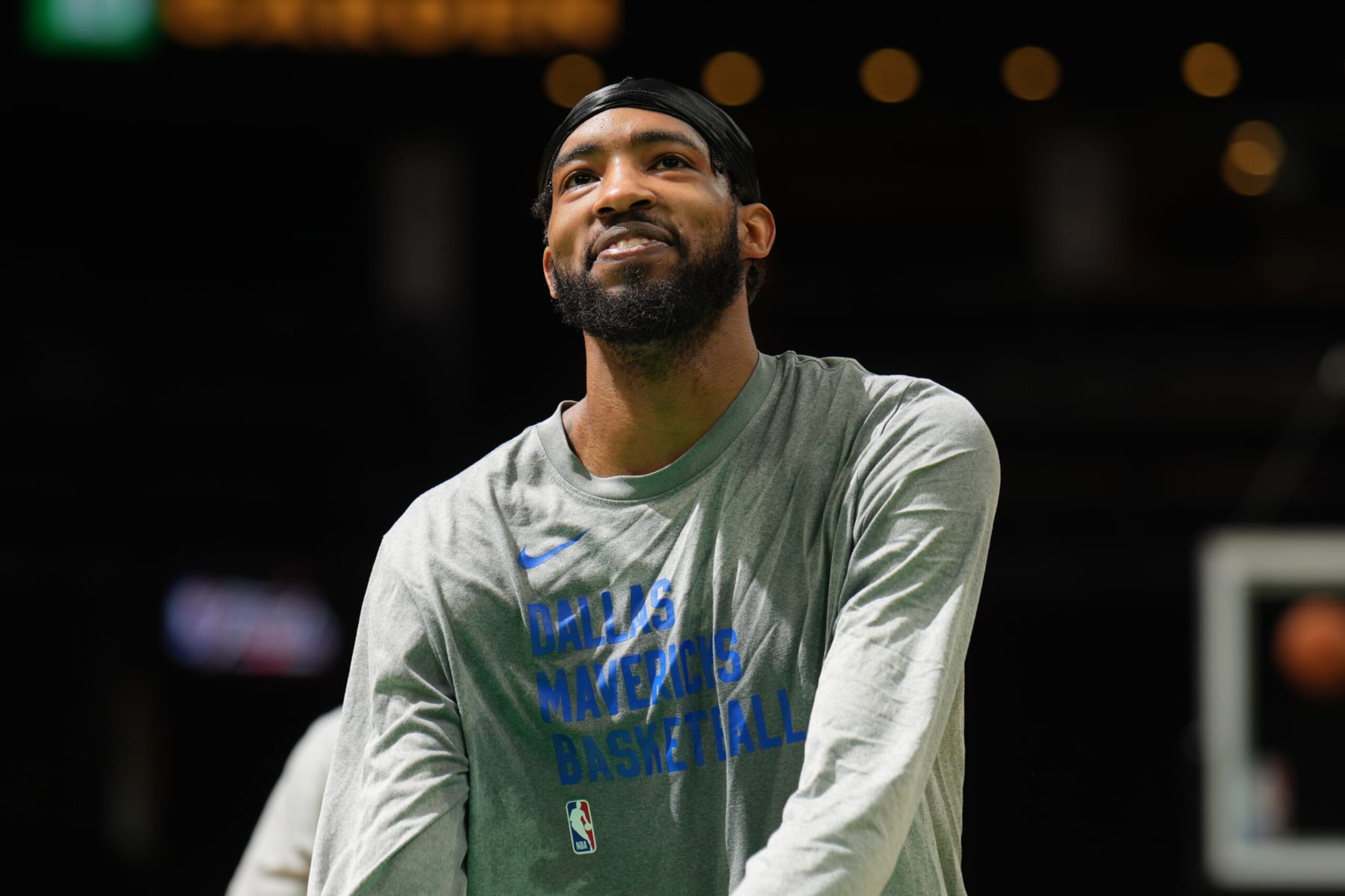 BOSTON, MA - JUNE 8: Derrick Jones Jr. #55 of the Dallas Mavericks smiles during 2024 NBA Finals Practice and Media Availability on June 8, 2024 at the TD Garden in Boston, Massachusetts. NOTE TO USER: User expressly acknowledges and agrees that, by downloading and or using this photograph, User is consenting to the terms and conditions of the Getty Images License Agreement. Mandatory Copyright Notice: Copyright 2024 NBAE (Photo by Jesse D. Garrabrant/NBAE via Getty Images)