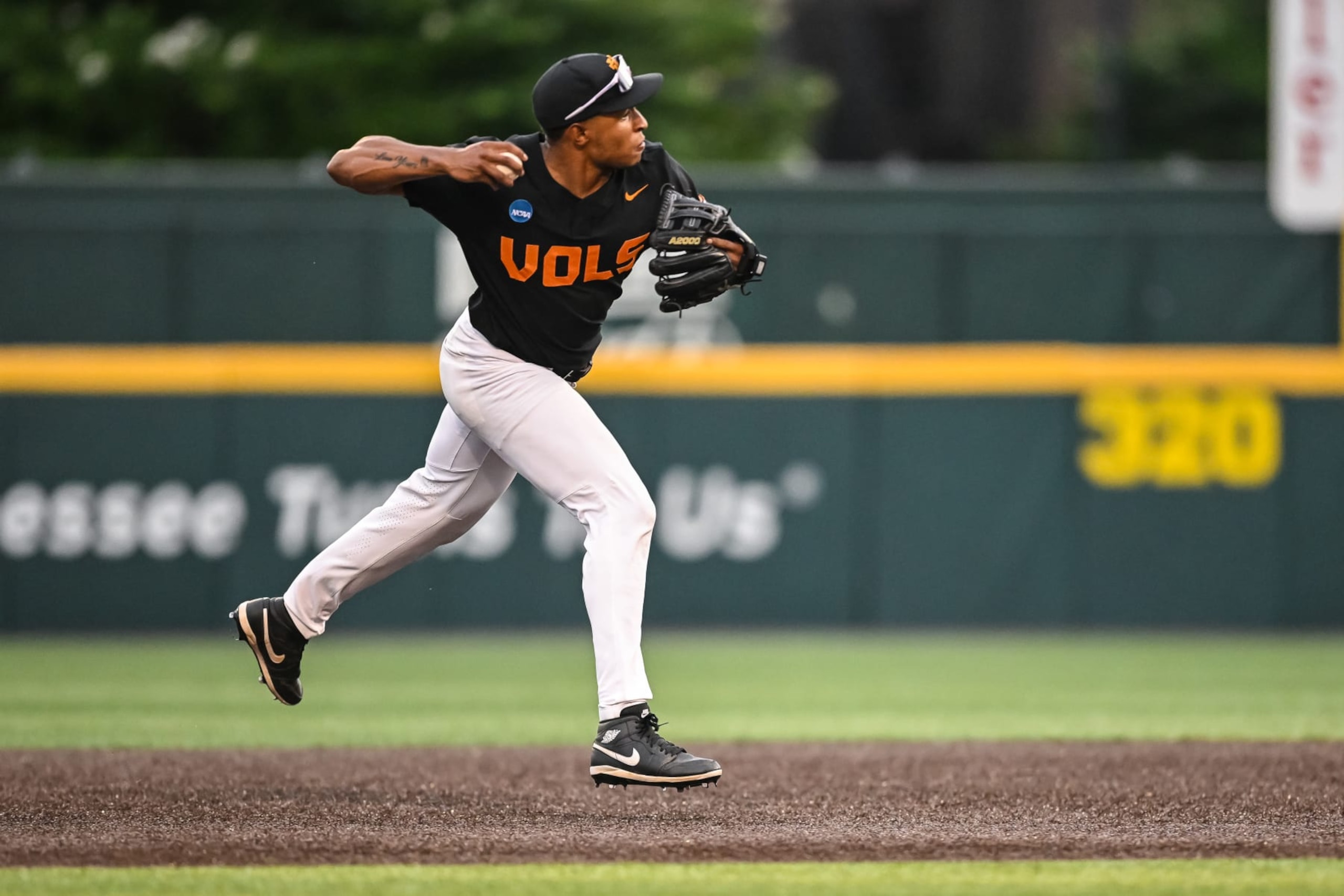 KNOXVILLE, TN - JUNE 09: Tennessee infielder Christian Moore (1) makes a play at second during the NCAA Men's Baseball Super Regional game between the Tennessee Volunteers and the Evansville Aces on June 9, 2024, at Lindsey Nelson Stadium in Knoxville, TN. (Photo by Bryan Lynn/Icon Sportswire via Getty Images) KNOXVILLE, TN - JUNE 09: Tennessee infielder Christian Moore (1) makes a play at second during the NCAA Men's Baseball Super Regional game between the Tennessee Volunteers and the Evansville Aces on June 9, 2024, at Lindsey Nelson Stadium in Knoxville, TN. (Photo by Bryan Lynn/Icon Sportswire via Getty Images)