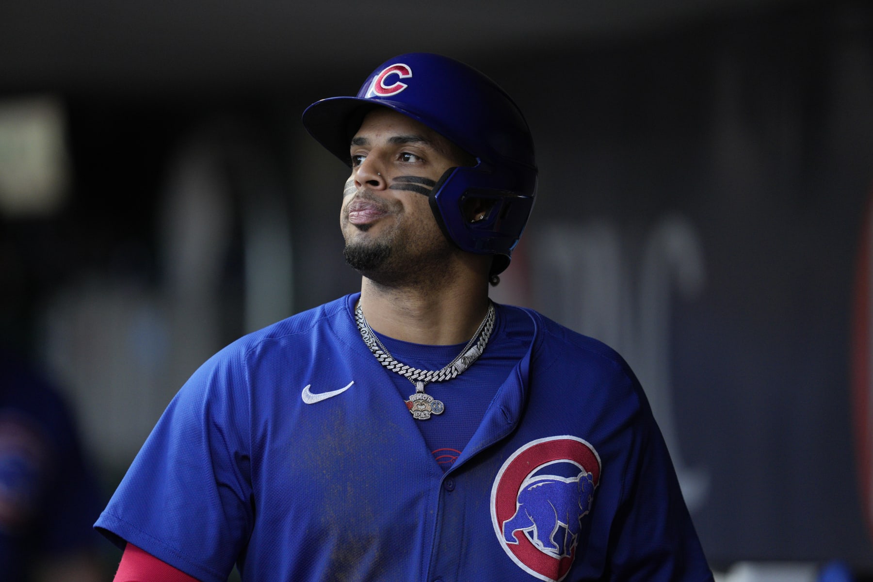 CINCINNATI, OHIO - JUNE 07: Christopher Morel #5 of the Chicago Cubs stands in the dugout during a baseball game against the Cincinnati Reds at Great American Ball Park on June 07, 2024 in Cincinnati, Ohio. (Photo by Jeff Dean/Getty Images)