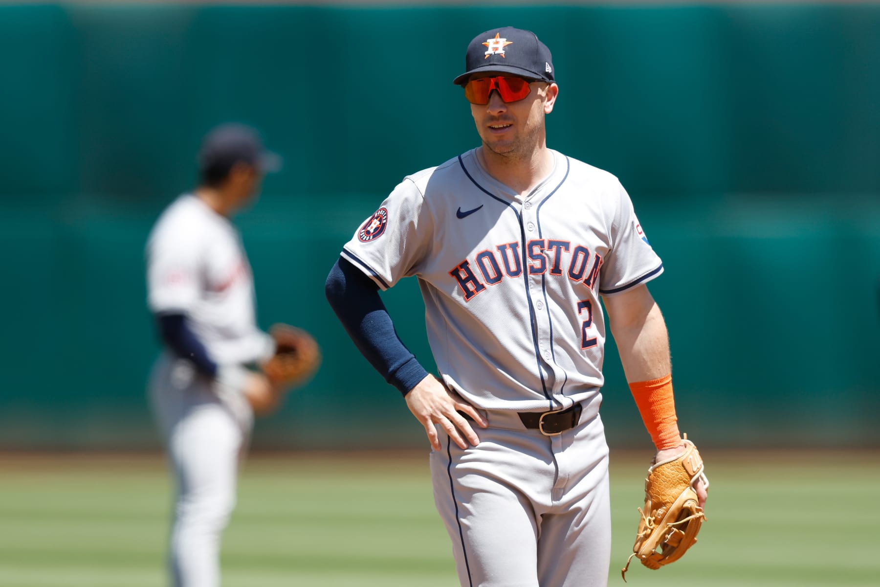 OAKLAND, CALIFORNIA - MAY 26: Alex Bregman #2 of the Houston Astros looks on during the game against the Oakland Athletics at Oakland Coliseum on May 26, 2024 in Oakland, California. (Photo by Lachlan Cunningham/Getty Images)