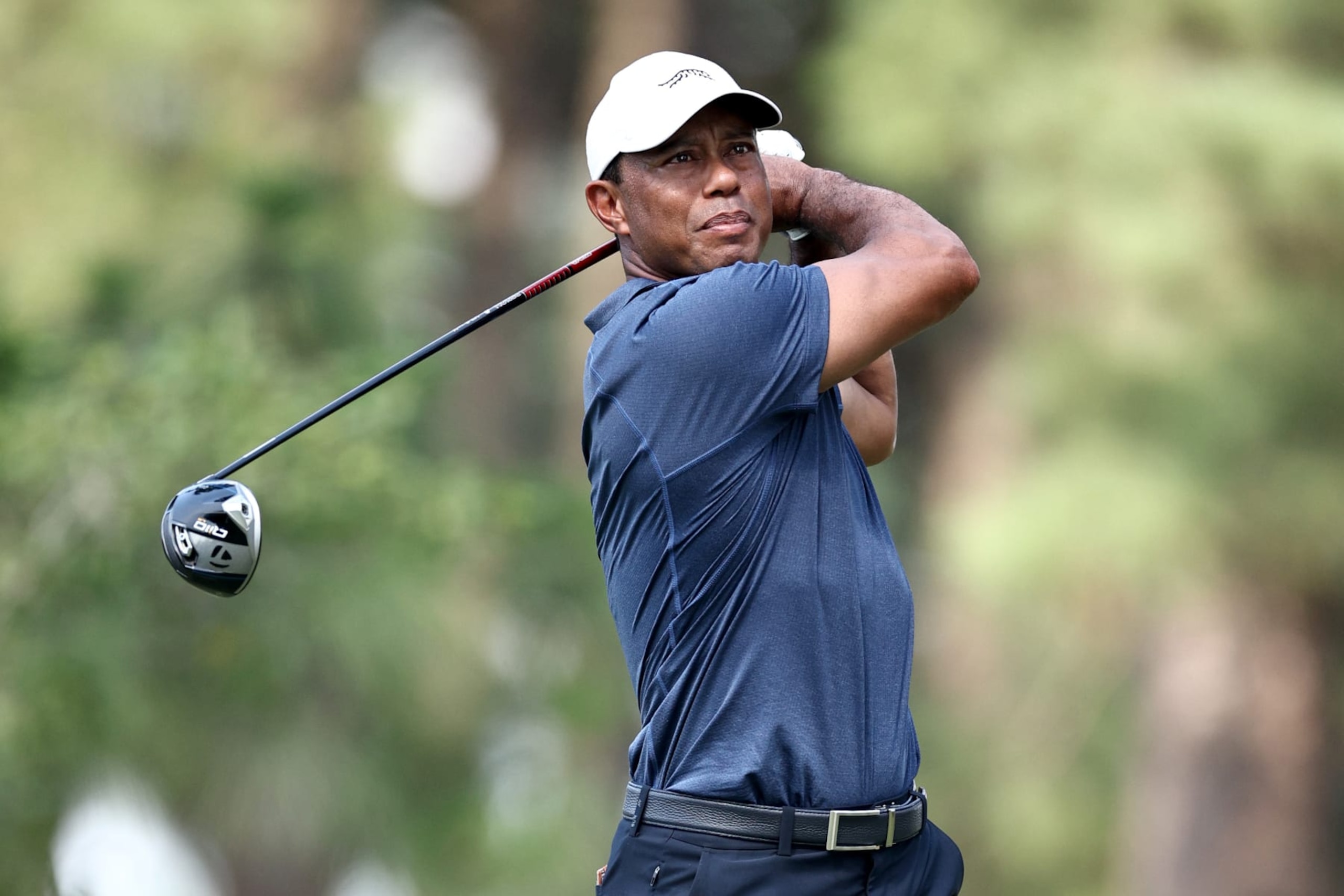 PINEHURST, NORTH CAROLINA - JUNE 14: Tiger Woods of the United States plays his shot from the 11th tee during the second round of the 124th U.S. Open at Pinehurst Resort on June 14, 2024 in Pinehurst, North Carolina. (Photo by Jared C. Tilton/Getty Images)