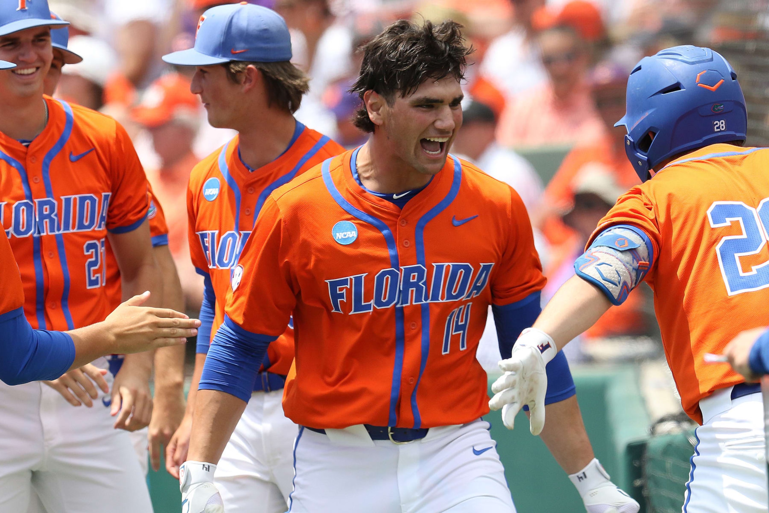 CLEMSON, SC - JUNE 09: Florida Gators pitcher Jac Caglianone (14) during the College D1 Baseball Super Regional game between the Florida Gators and the Clemson Tigers on June 9, 2024 at Doug Kingsmore Stadium in Clemson, S.C.  (Photo by John Byrum/Icon Sportswire via Getty Images)