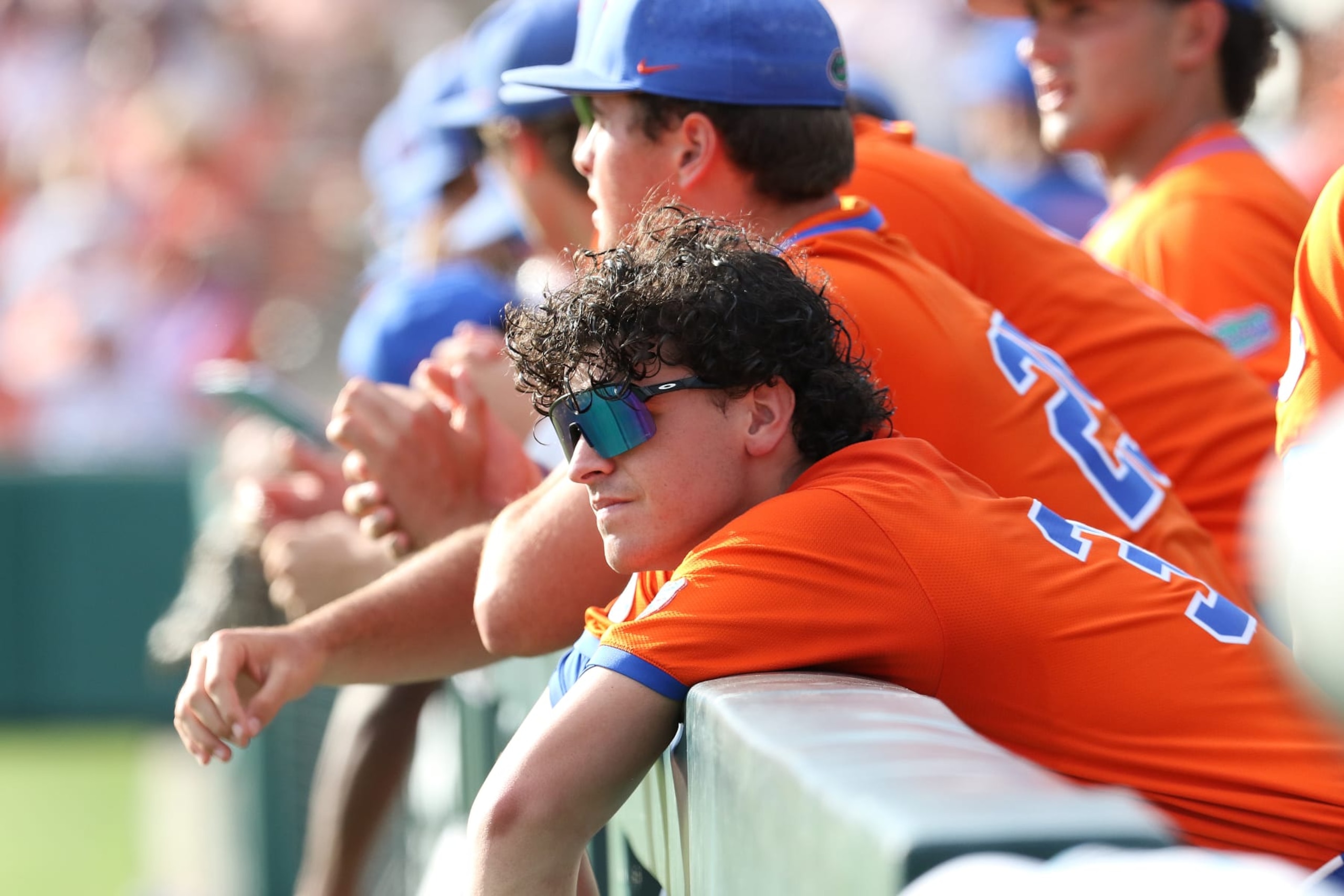 CLEMSON, SC - JUNE 09: Florida Gators out field/infield Ashton Wilson (30) during the College D1 Baseball Super Regional game between the Florida Gators and the Clemson Tigers on June 9, 2024 at Doug Kingsmore Stadium in Clemson, S.C.  (Photo by John Byrum/Icon Sportswire via Getty Images)