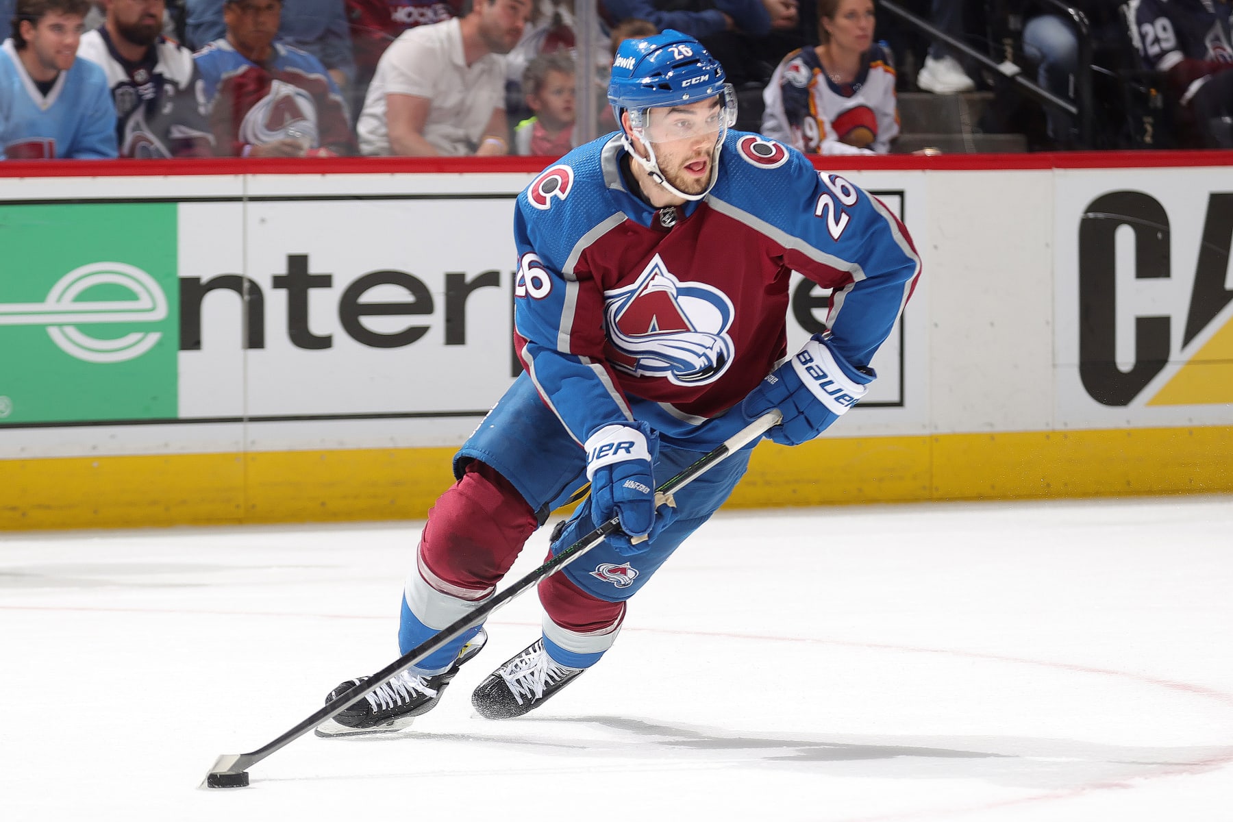 DENVER, COLORADO - MAY 17: Sean Walker #26 of the Colorado Avalanche skates against the Dallas Stars in Game Six of the Second Round of the 2024 Stanley Cup Playoffs at Ball Arena on May 17, 2024 in Denver, Colorado.  (Photo by Michael Martin/NHLI via Getty Images)