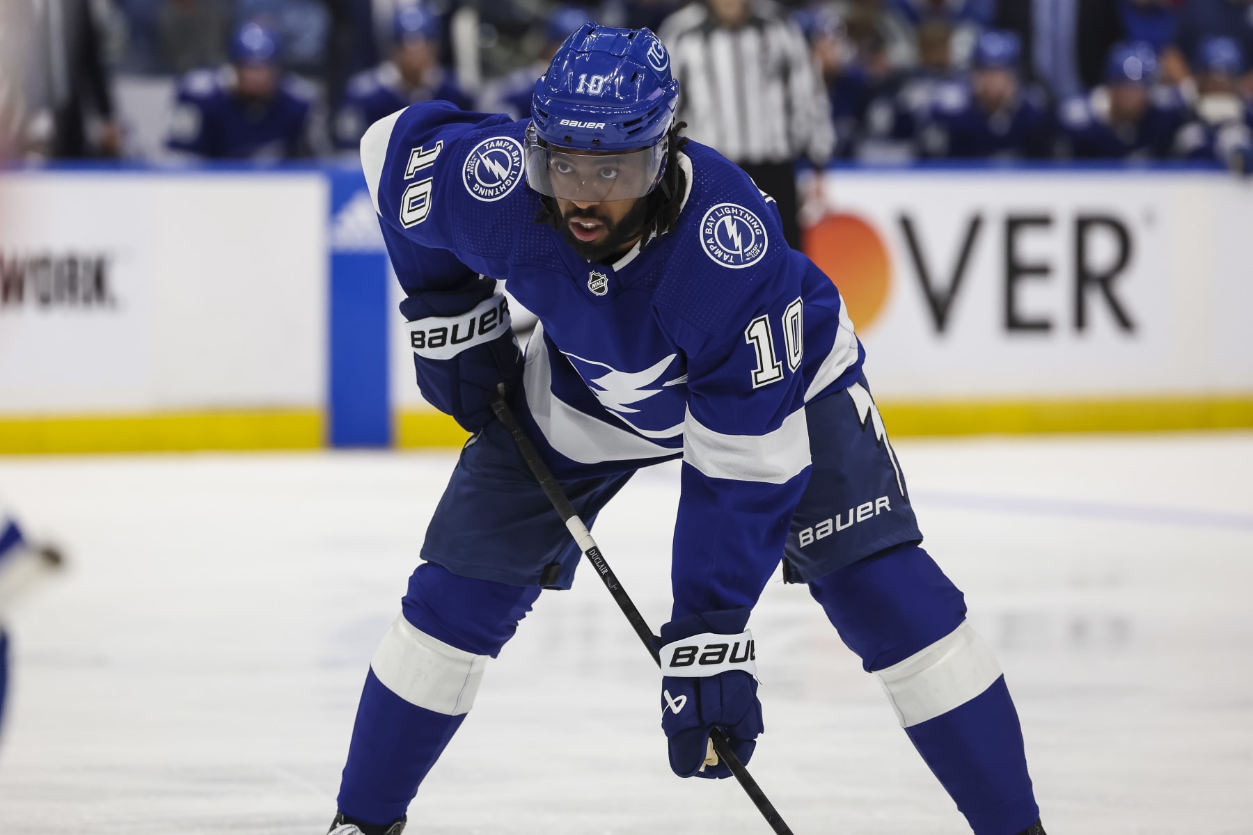 TAMPA, FL - APRIL 25: Anthony Duclair #10 of the Tampa Bay Lightning skates against the Florida Panthers in Game Three of the First Round of the 2024 Stanley Cup Playoffs at Amalie Arena on April 25, 2024 in Tampa, Florida. (Photo by Mark LoMoglio/NHLI via Getty Images)