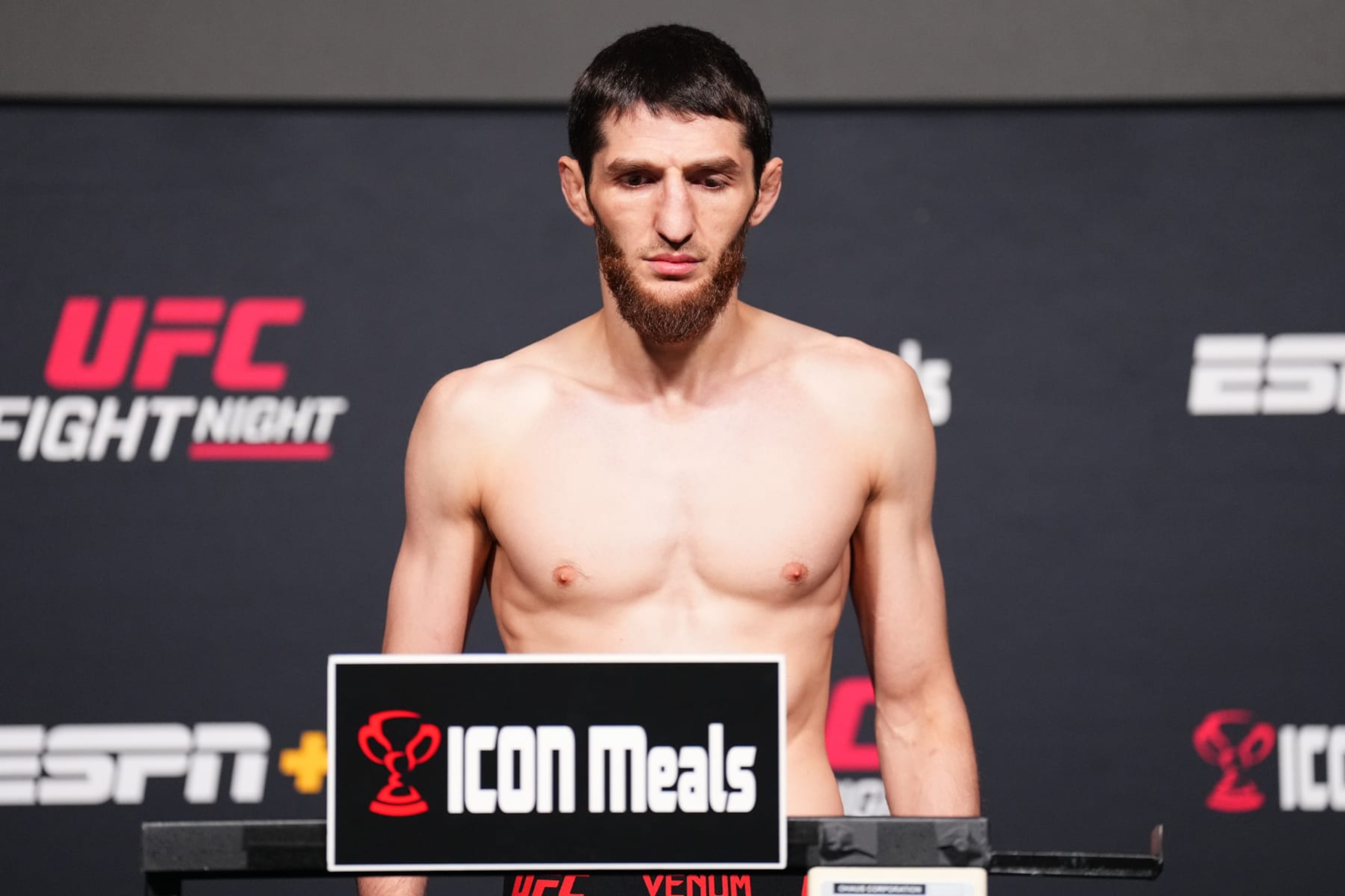 LAS VEGAS, NEVADA - JUNE 14: Tagir Ulanbekov of Russia poses on the scale during the UFC Fight Night weigh-in at UFC APEX on June 14, 2024 in Las Vegas, Nevada. (Photo by Chris Unger/Zuffa LLC via Getty Images) LAS VEGAS, NEVADA - JUNE 14: Tagir Ulanbekov of Russia poses on the scale during the UFC Fight Night weigh-in at UFC APEX on June 14, 2024 in Las Vegas, Nevada. (Photo by Chris Unger/Zuffa LLC via Getty Images)