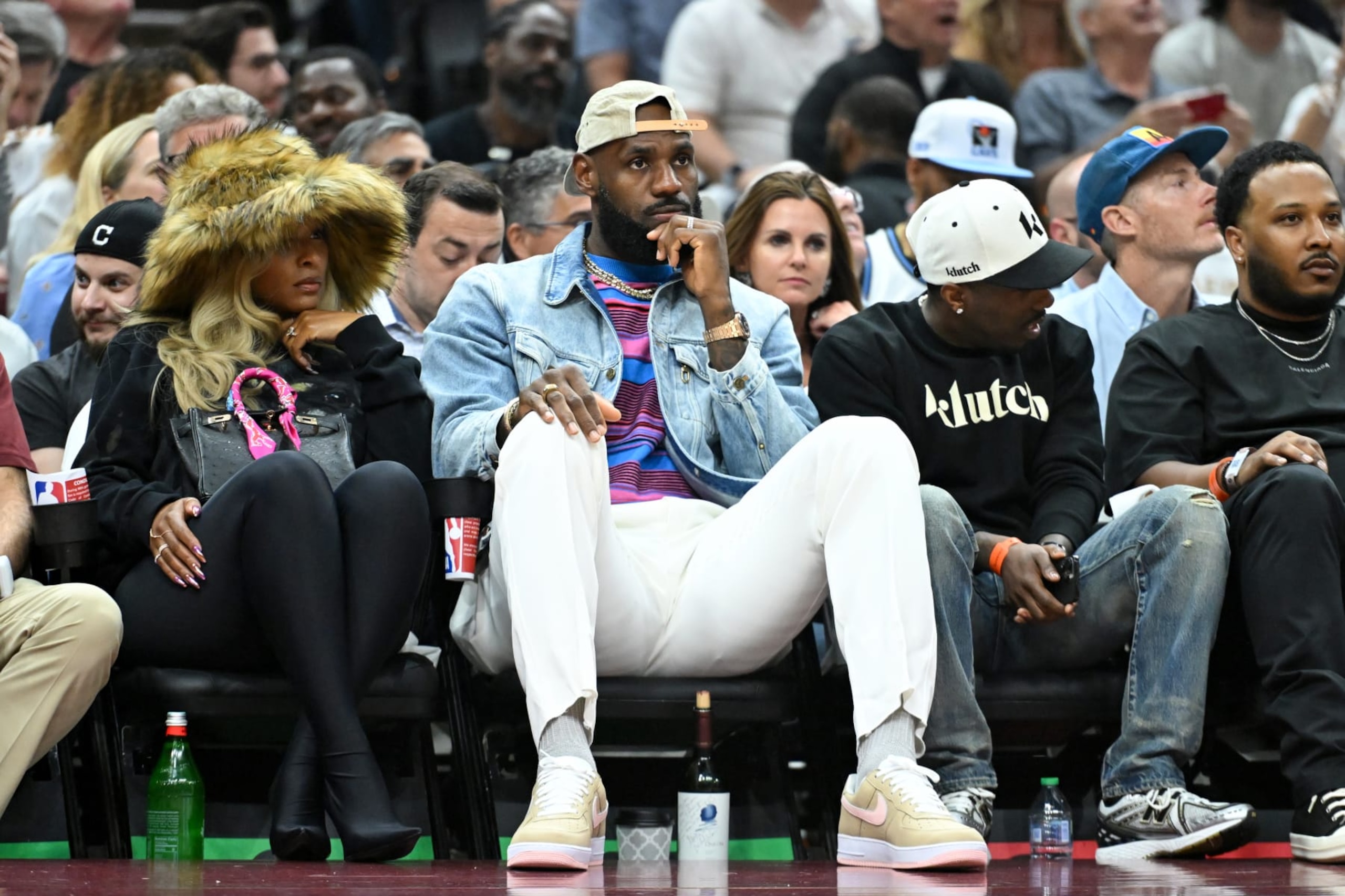 CLEVELAND, OHIO - MAY 13: LeBron James looks on during the first half of Game Four of the Eastern Conference Second Round Playoffs between the Boston Celtics and the Cleveland Cavaliers at Rocket Mortgage Fieldhouse on May 13, 2024 in Cleveland, Ohio. NOTE TO USER: User expressly acknowledges and agrees that, by downloading and or using this photograph, User is consenting to the terms and conditions of the Getty Images License Agreement. (Photo by Nick Cammett/Getty Images) CLEVELAND, OHIO - MAY 13: LeBron James looks on during the first half of Game Four of the Eastern Conference Second Round Playoffs between the Boston Celtics and the Cleveland Cavaliers at Rocket Mortgage Fieldhouse on May 13, 2024 in Cleveland, Ohio. NOTE TO USER: User expressly acknowledges and agrees that, by downloading and or using this photograph, User is consenting to the terms and conditions of the Getty Images License Agreement. (Photo by Nick Cammett/Getty Images)