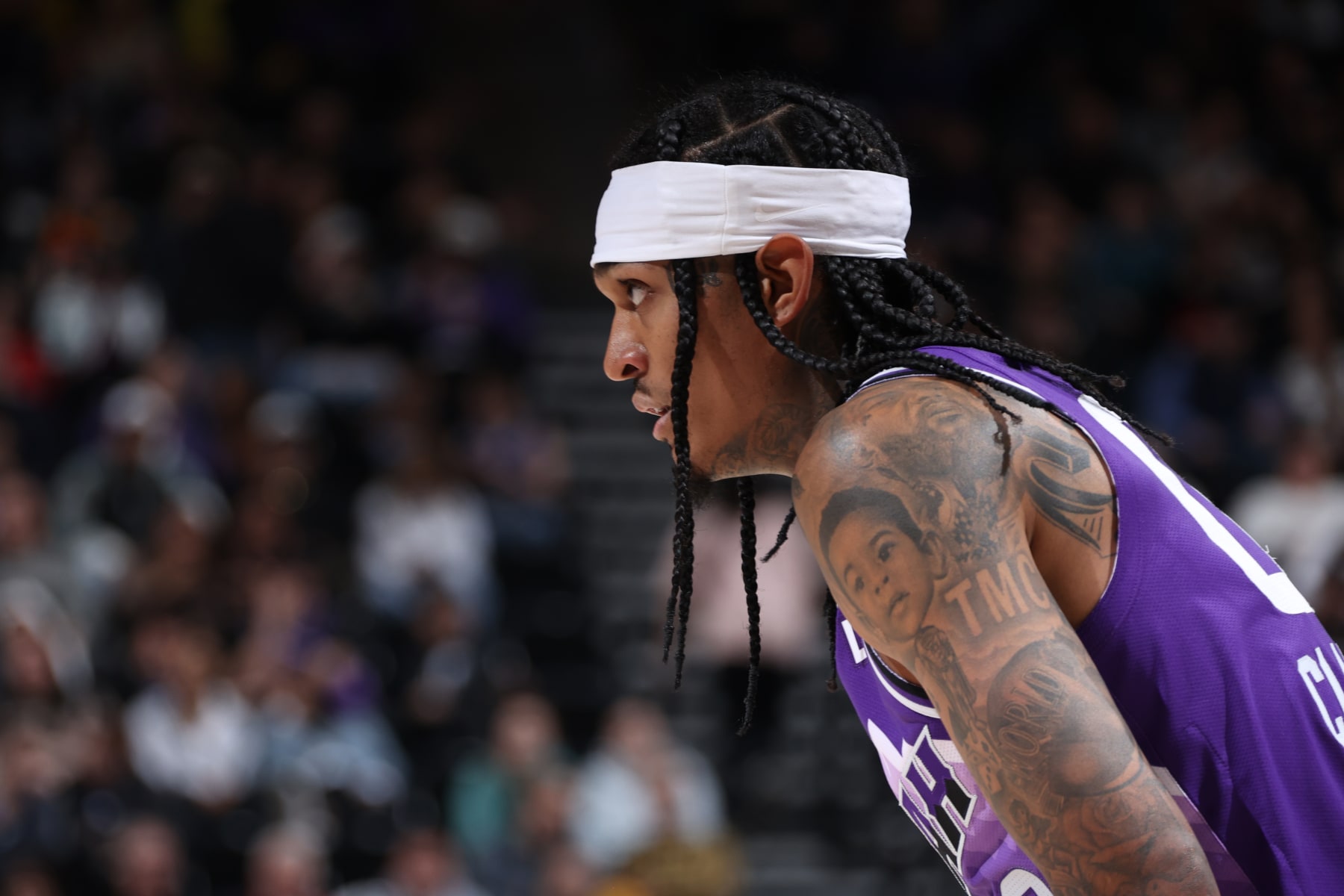 SALT LAKE CITY, UT - MARCH 25: Jordan Clarkson #00 of the Utah Jazz looks on during the game against the Dallas Mavericks on March 25, 2024 at Delta Center in Salt Lake City, Utah. NOTE TO USER: User expressly acknowledges and agrees that, by downloading and or using this Photograph, User is consenting to the terms and conditions of the Getty Images License Agreement. Mandatory Copyright Notice: Copyright 2024 NBAE (Photo by Melissa Majchrzak/NBAE via Getty Images)