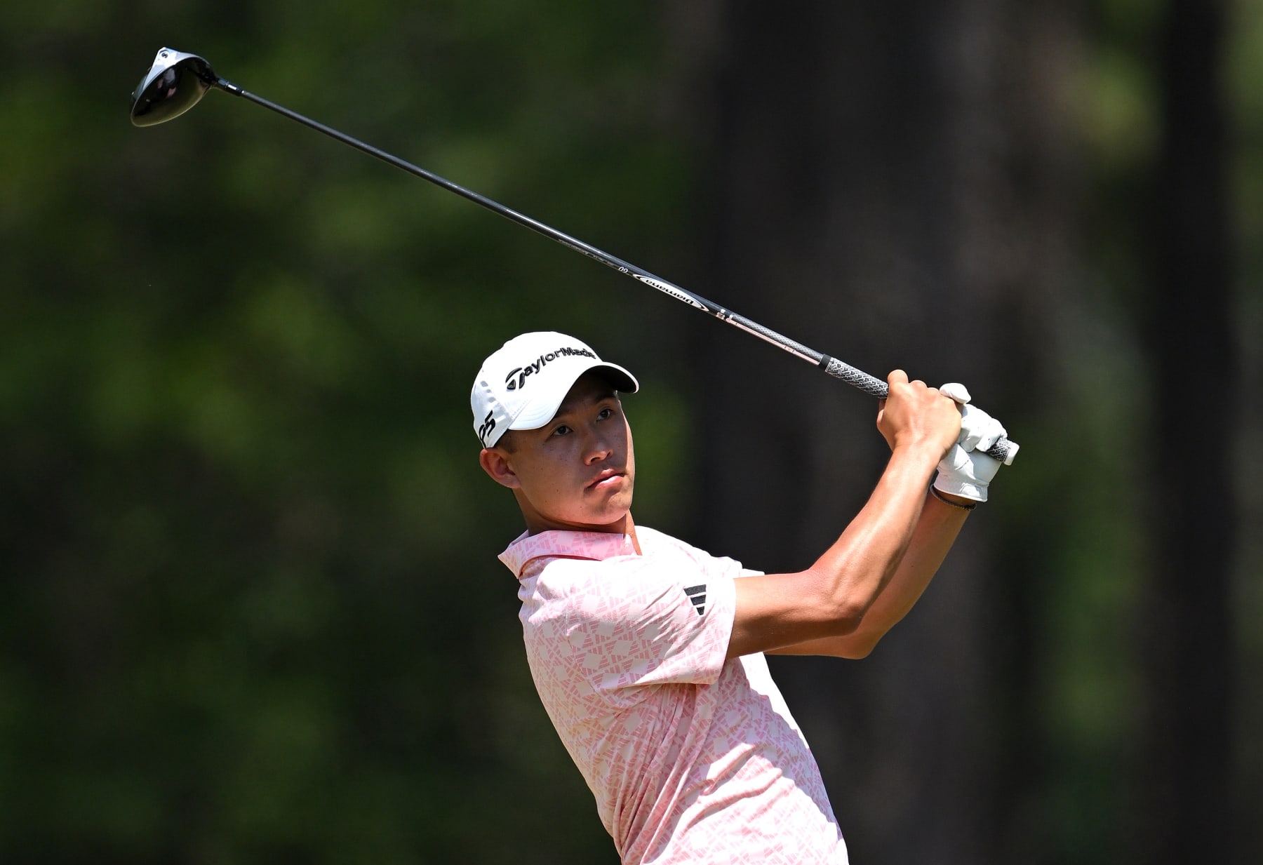 PINEHURST, NORTH CAROLINA - JUNE 15: Collin Morikawa of the United States hits a tee shot on the 18th hole during the third round of the 124th U.S. Open at Pinehurst Resort on June 15, 2024 in Pinehurst, North Carolina. (Photo by Ross Kinnaird/Getty Images)