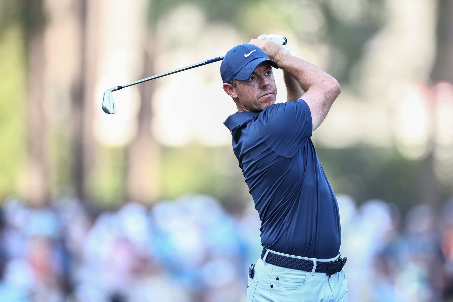 PINEHURST, NORTH CAROLINA - JUNE 15: Rory McIlroy of Northern Ireland hits a tee shot on the seventh hole during the third round of the 124th U.S. Open at Pinehurst Resort on June 15, 2024 in Pinehurst, North Carolina. (Photo by Jared C. Tilton/Getty Images)