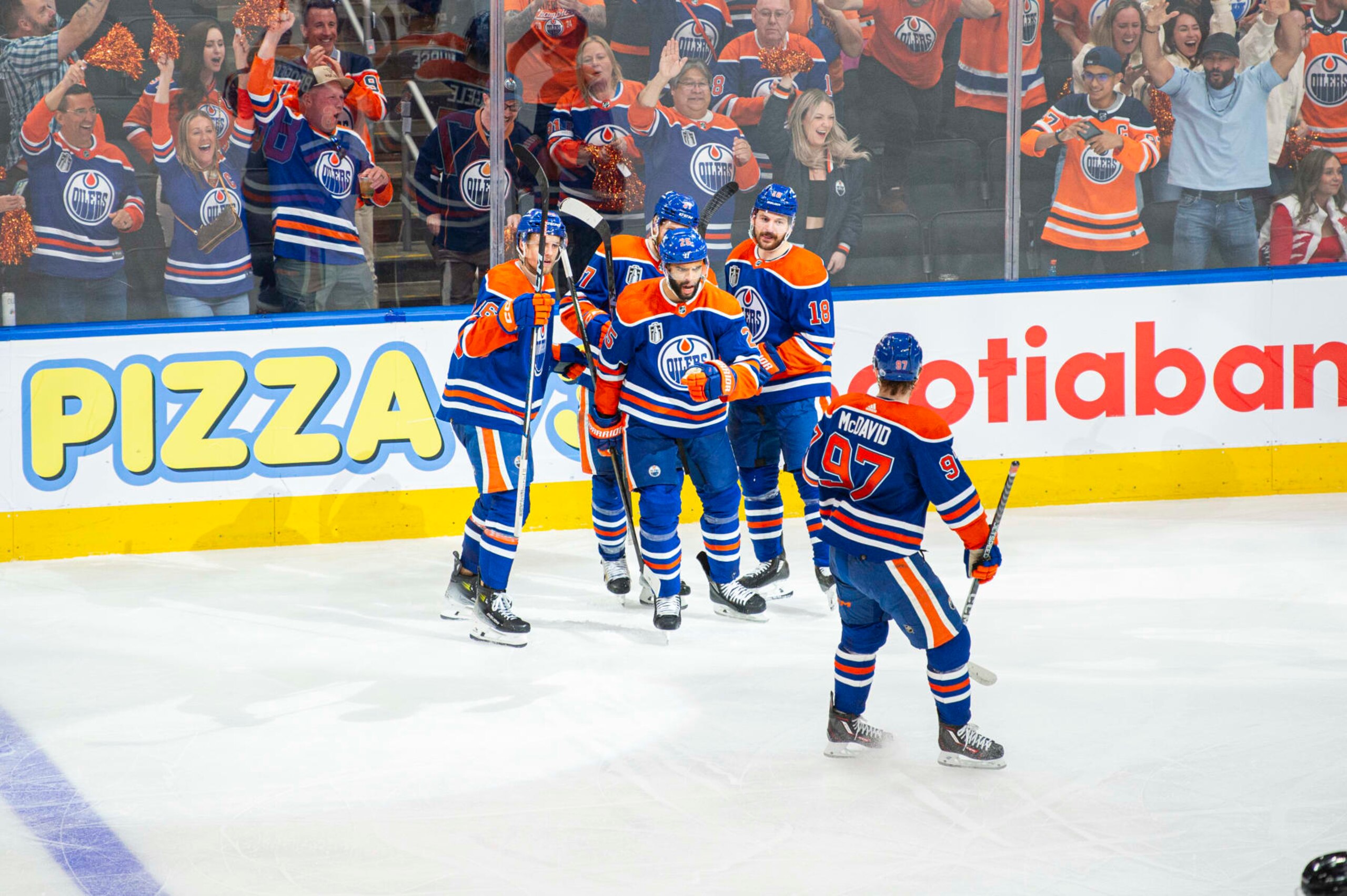 EDMONTON, ALBERTA - JUNE 15: Darnell Nurse #25 of the Edmonton Oilers celebrates his goal against the Florida Panthers during the second period in Game Four of the Stanley Cup Final at Rogers Place on June 15, 2024 in Edmonton, Alberta. (Photo by Paul Swanson/NHLI via Getty Images) EDMONTON, ALBERTA - JUNE 15: Darnell Nurse #25 of the Edmonton Oilers celebrates his goal against the Florida Panthers during the second period in Game Four of the Stanley Cup Final at Rogers Place on June 15, 2024 in Edmonton, Alberta. (Photo by Paul Swanson/NHLI via Getty Images)