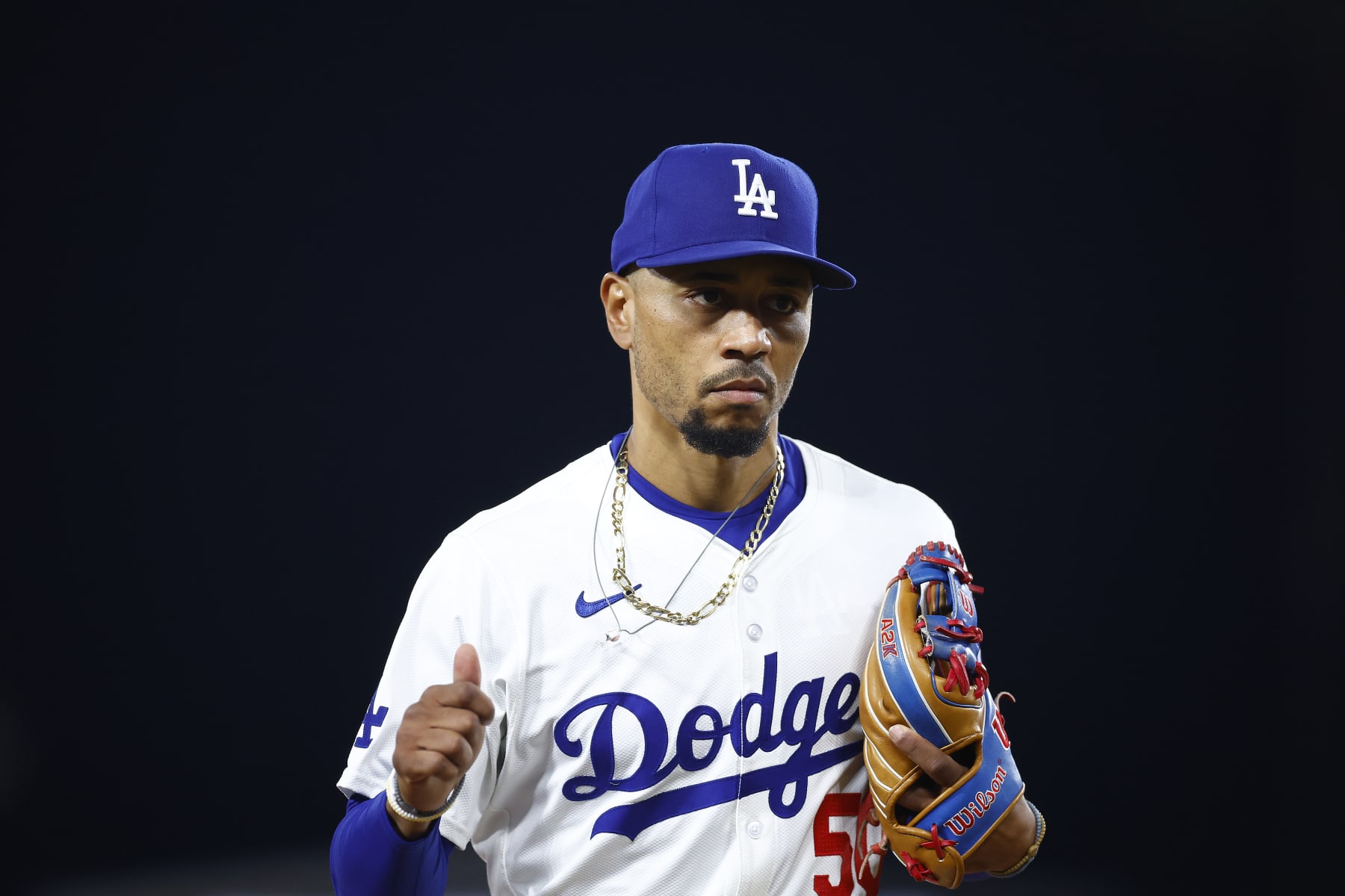 LOS ANGELES, CALIFORNIA - MAY 16:  Mookie Betts #50 of the Los Angeles Dodgers at Dodger Stadium on May 16, 2024 in Los Angeles, California. (Photo by Ronald Martinez/Getty Images)