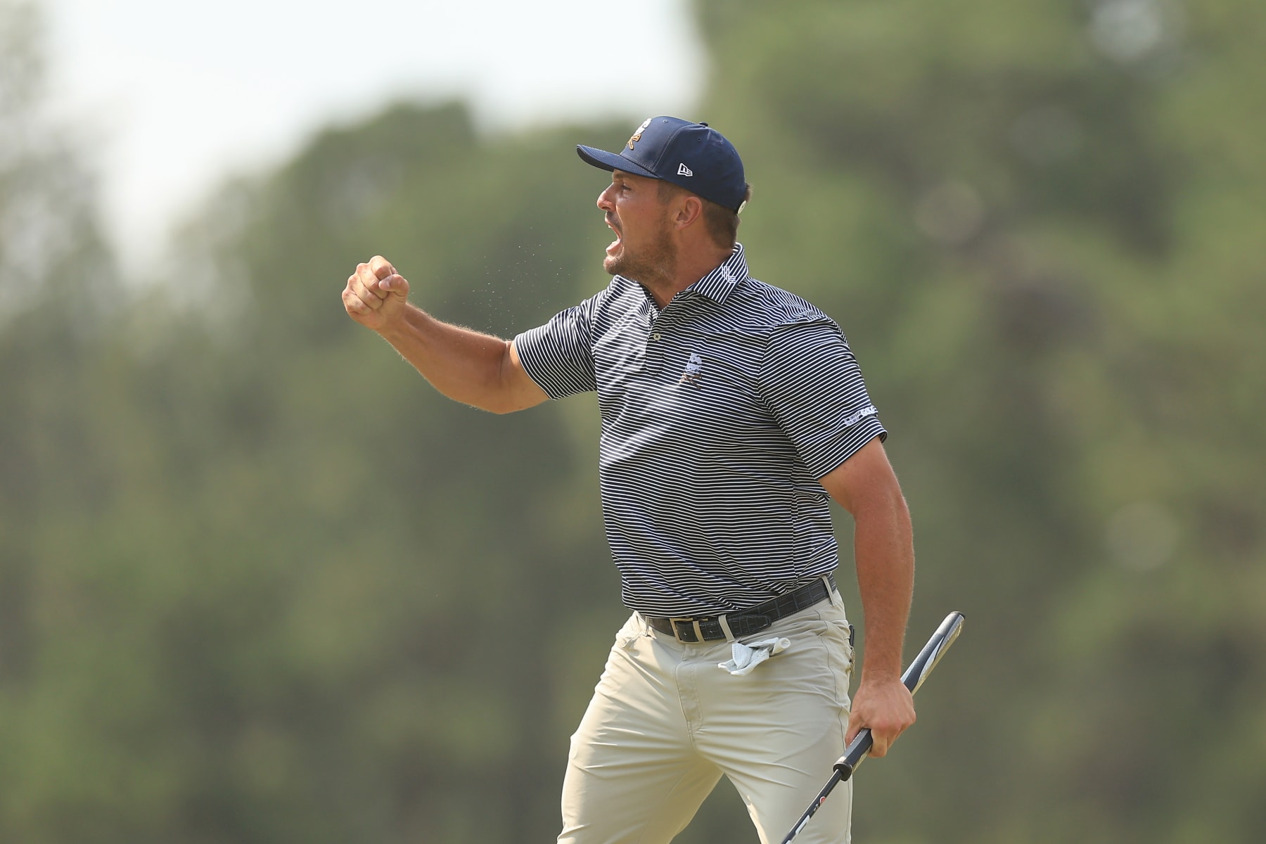 PINEHURST, NORTH CAROLINA - JUNE 16: Bryson DeChambeau of the United States reacts after making a par on the eighth hole during the final round of the 124th U.S. Open at Pinehurst Resort on June 16, 2024 in Pinehurst, North Carolina. (Photo by Sean M. Haffey/Getty Images)