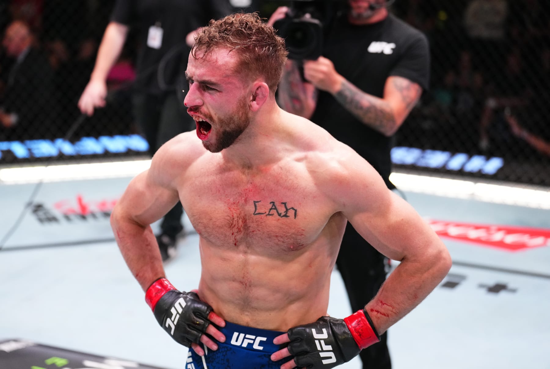 Brady Hiestand reacts after his submission victory against Garrett Armfield 