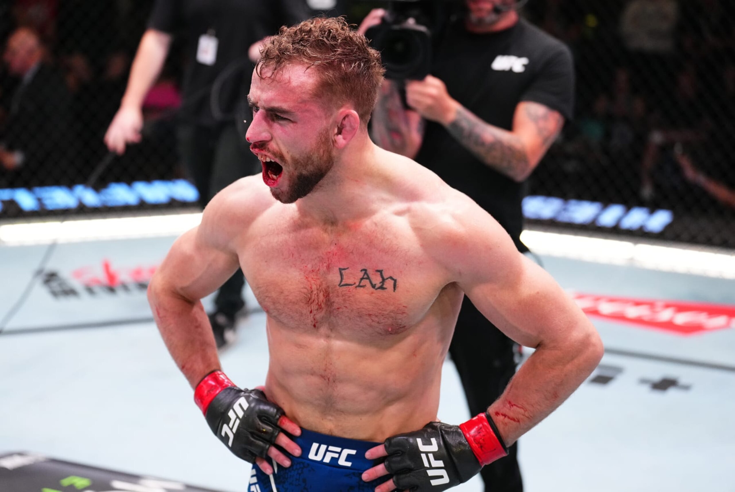 Brady Hiestand reacts after his submission victory against Garrett Armfield 