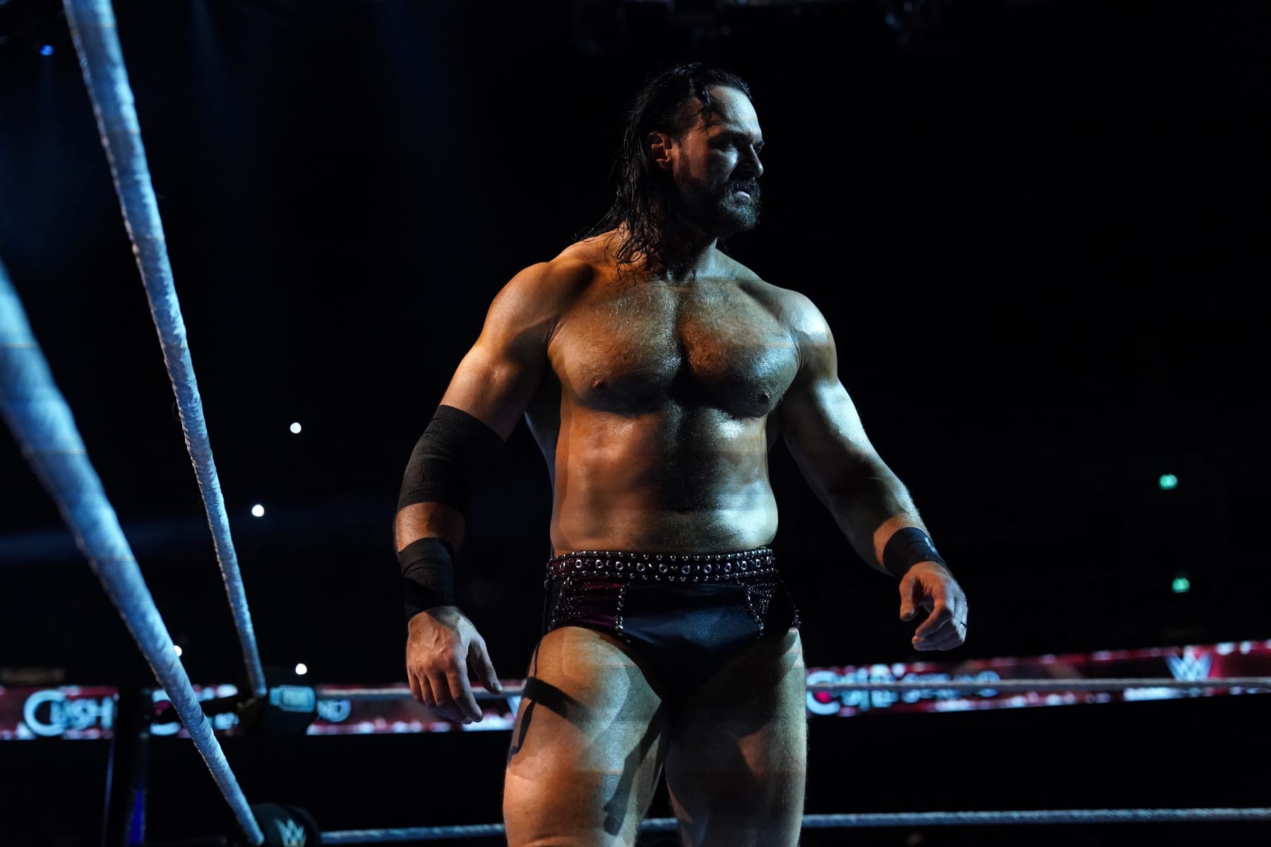 GLASGOW, SCOTLAND - JUNE 15: Drew McIntyre looks on in the ring during WWE's Clash at the Castle, Premium Live Event at The OVO Hydro on June 15, 2024 in Glasgow, Scotland.  (Photo by WWE/Getty Images)