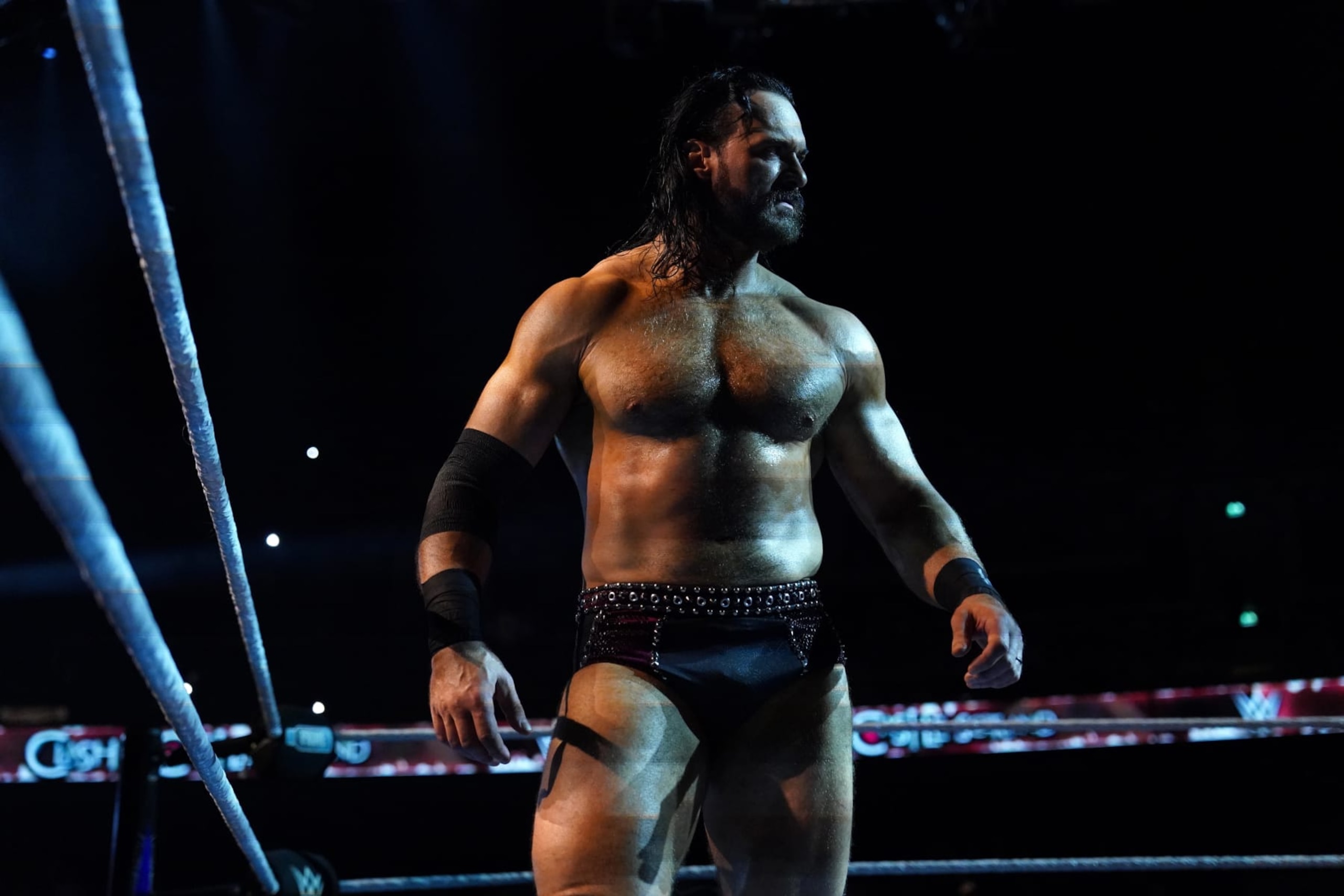 GLASGOW, SCOTLAND - JUNE 15: Drew McIntyre looks on in the ring during WWE's Clash at the Castle, Premium Live Event at The OVO Hydro on June 15, 2024 in Glasgow, Scotland.  (Photo by WWE/Getty Images)