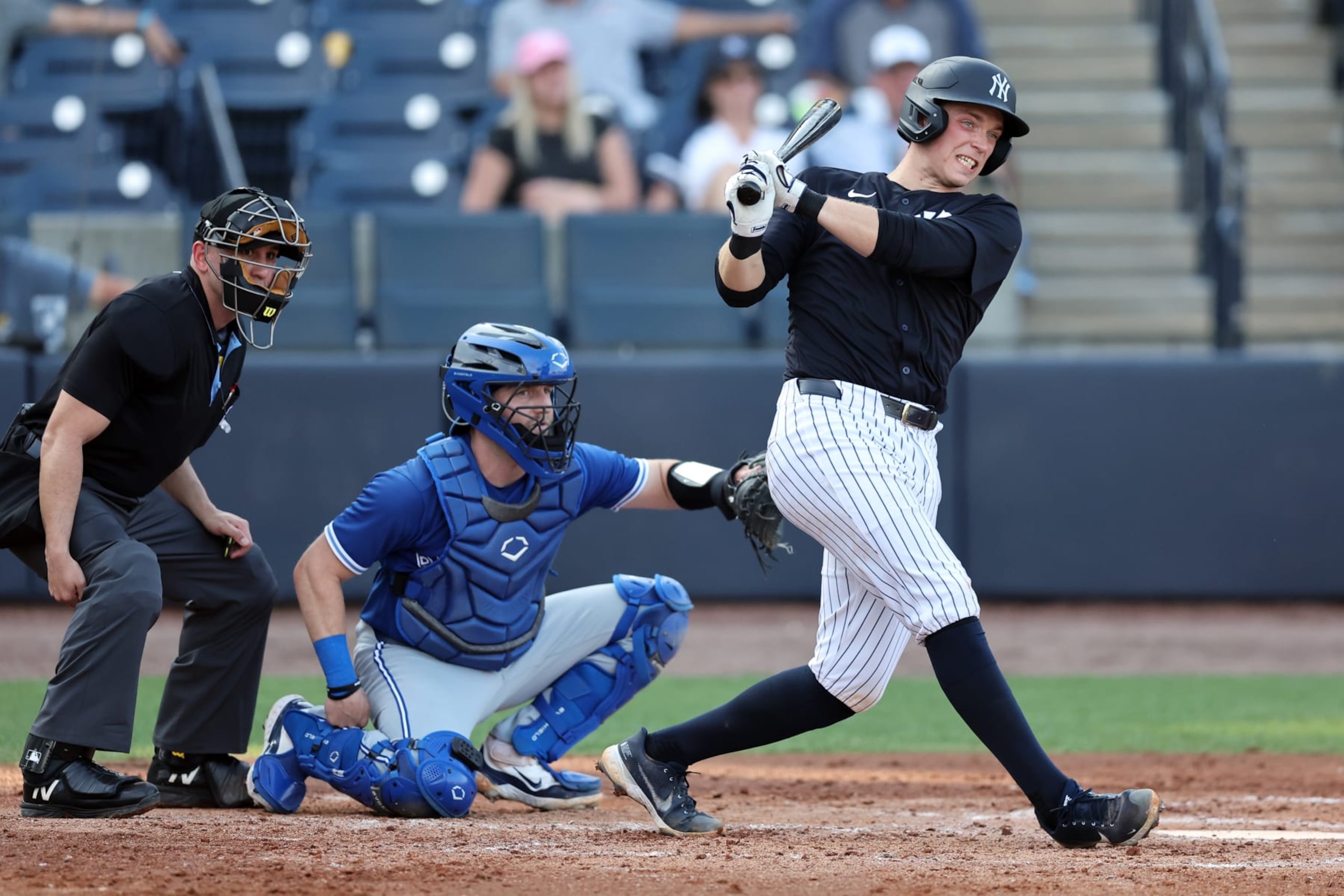 TAMPA BAY, - MARCH 16: Ben Rice #48 of the New York Yankees bats during the 2024 Spring Breakout Game between the Toronto Blue Jays and the New York Yankees at George M. Steinbrenner Field on Saturday, March 16, 2024 in Tampa Bay, Florida. (Photo by Mike Carlson/MLB Photos via Getty Images) TAMPA BAY, - MARCH 16: Ben Rice #48 of the New York Yankees bats during the 2024 Spring Breakout Game between the Toronto Blue Jays and the New York Yankees at George M. Steinbrenner Field on Saturday, March 16, 2024 in Tampa Bay, Florida. (Photo by Mike Carlson/MLB Photos via Getty Images)