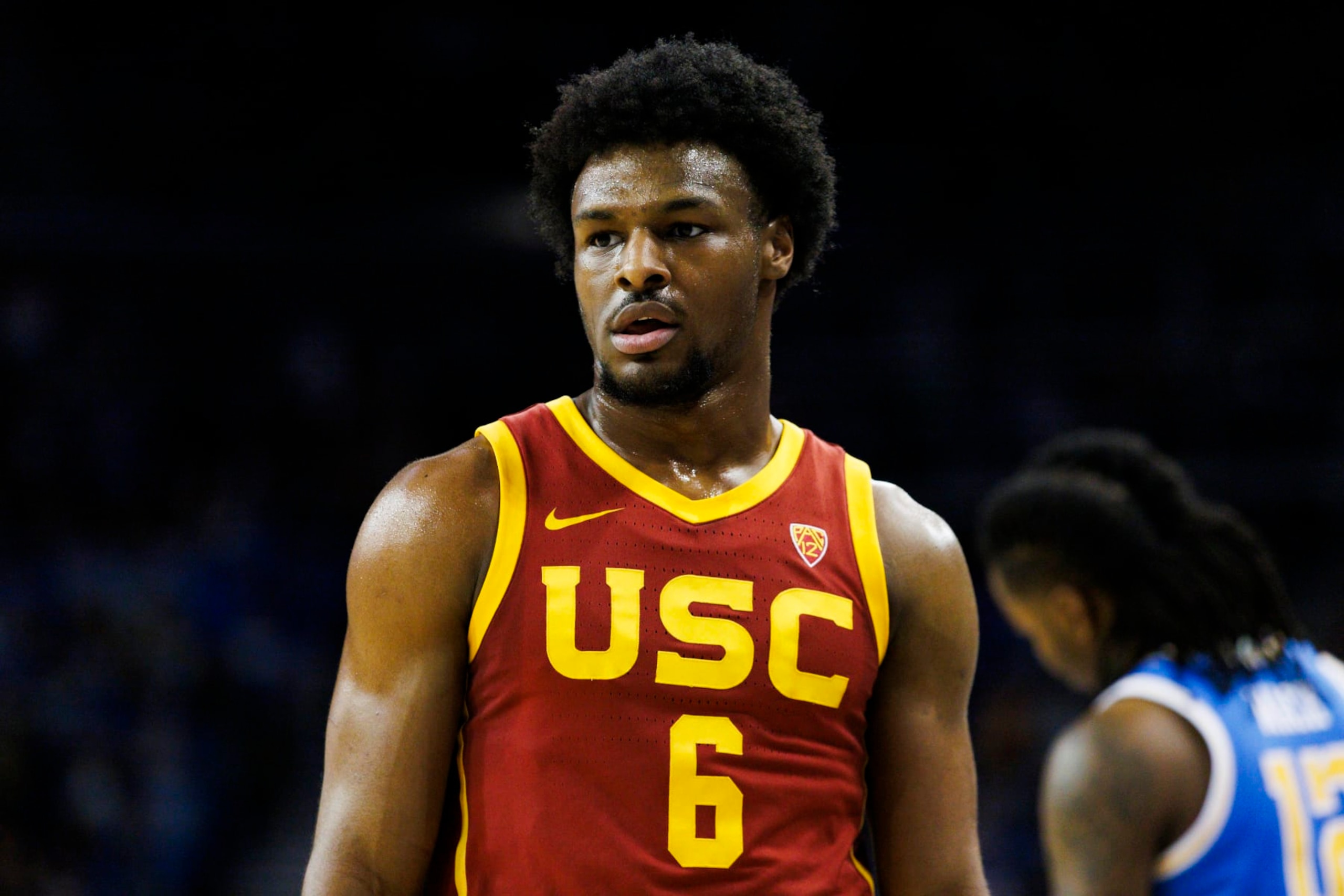LOS ANGELES, CA - FEBRUARY 24: USC Trojans guard Bronny James (6) during a college basketball game against the UCLA Bruins on February 24, 2024 at Pauley Pavilion in Los Angeles, CA. (Photo by Ric Tapia/Icon Sportswire via Getty Images)