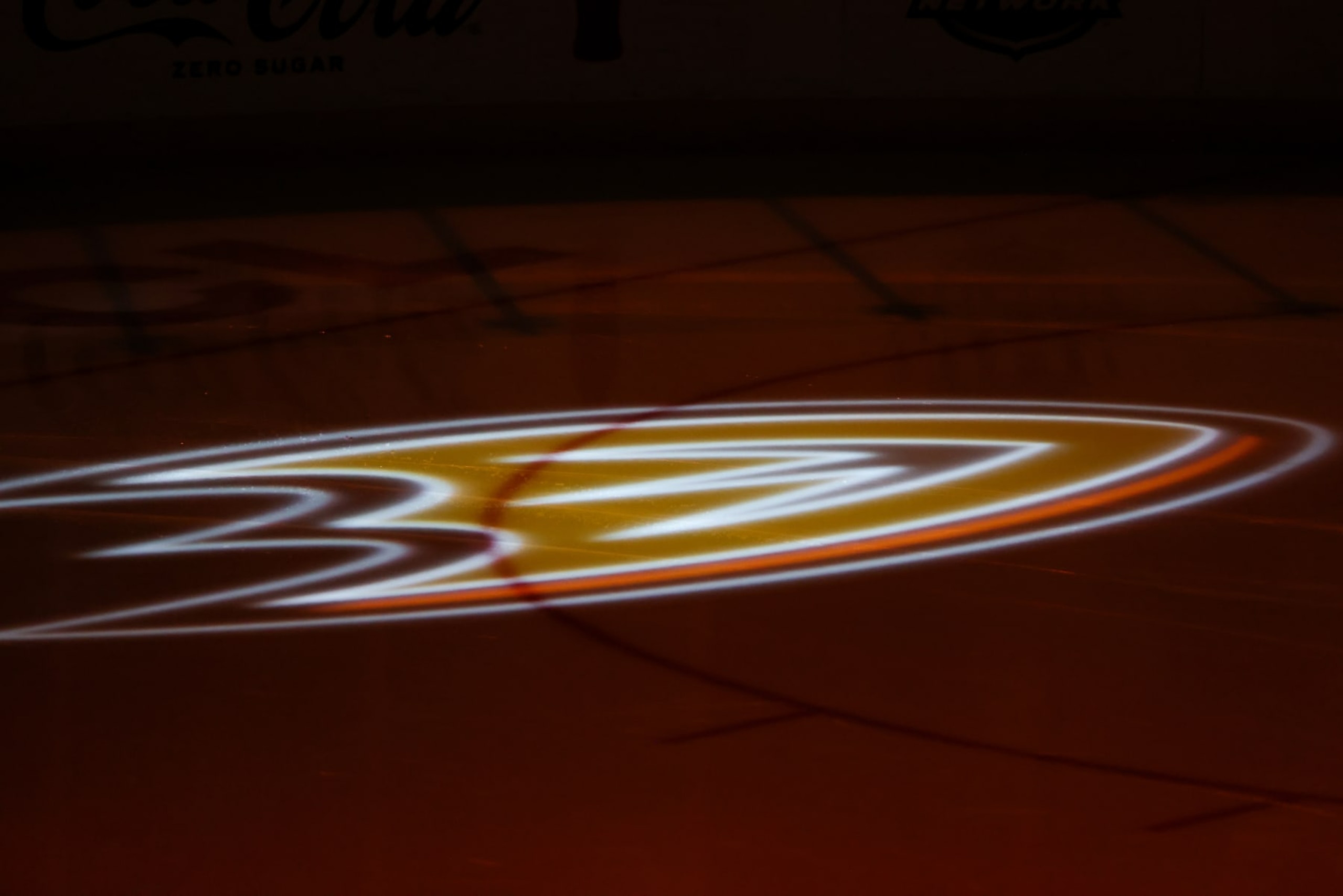 ANAHEIM, CA - APRIL 13: Anaheim Ducks logo displayed on the ice during the second period between the Los Angeles Kings and the Anaheim Ducks at Honda Center on April 13, 2023 in Anaheim, California. (Photo by Debora Robinson/NHLI via Getty Images) ANAHEIM, CA - APRIL 13: Anaheim Ducks logo displayed on the ice during the second period between the Los Angeles Kings and the Anaheim Ducks at Honda Center on April 13, 2023 in Anaheim, California. (Photo by Debora Robinson/NHLI via Getty Images)