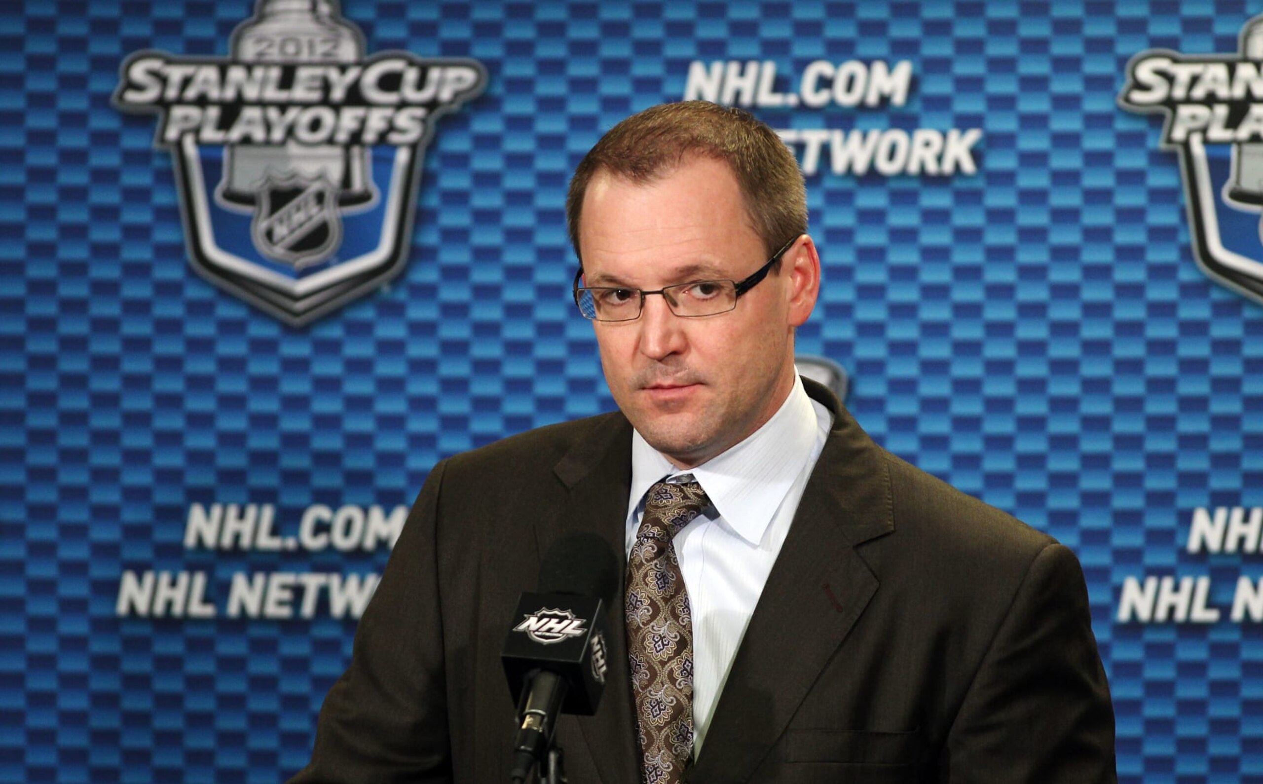 PHILADELPHIA, PA - APRIL 15: Head Coach of the Pittsburgh Penguins Dan Bylsma speaks to the media after being defeated 8-4 by the Philadelphia Flyers in Game Three of the Eastern Conference Quarterfinals during the 2012 NHL Stanley Cup Playoffs on April 15, 2012 at the Wells Fargo Center in Philadelphia, Pennsylvania. (Photo by Len Redkoles/NHLI via Getty Images) PHILADELPHIA, PA - APRIL 15: Head Coach of the Pittsburgh Penguins Dan Bylsma speaks to the media after being defeated 8-4 by the Philadelphia Flyers in Game Three of the Eastern Conference Quarterfinals during the 2012 NHL Stanley Cup Playoffs on April 15, 2012 at the Wells Fargo Center in Philadelphia, Pennsylvania. (Photo by Len Redkoles/NHLI via Getty Images)
