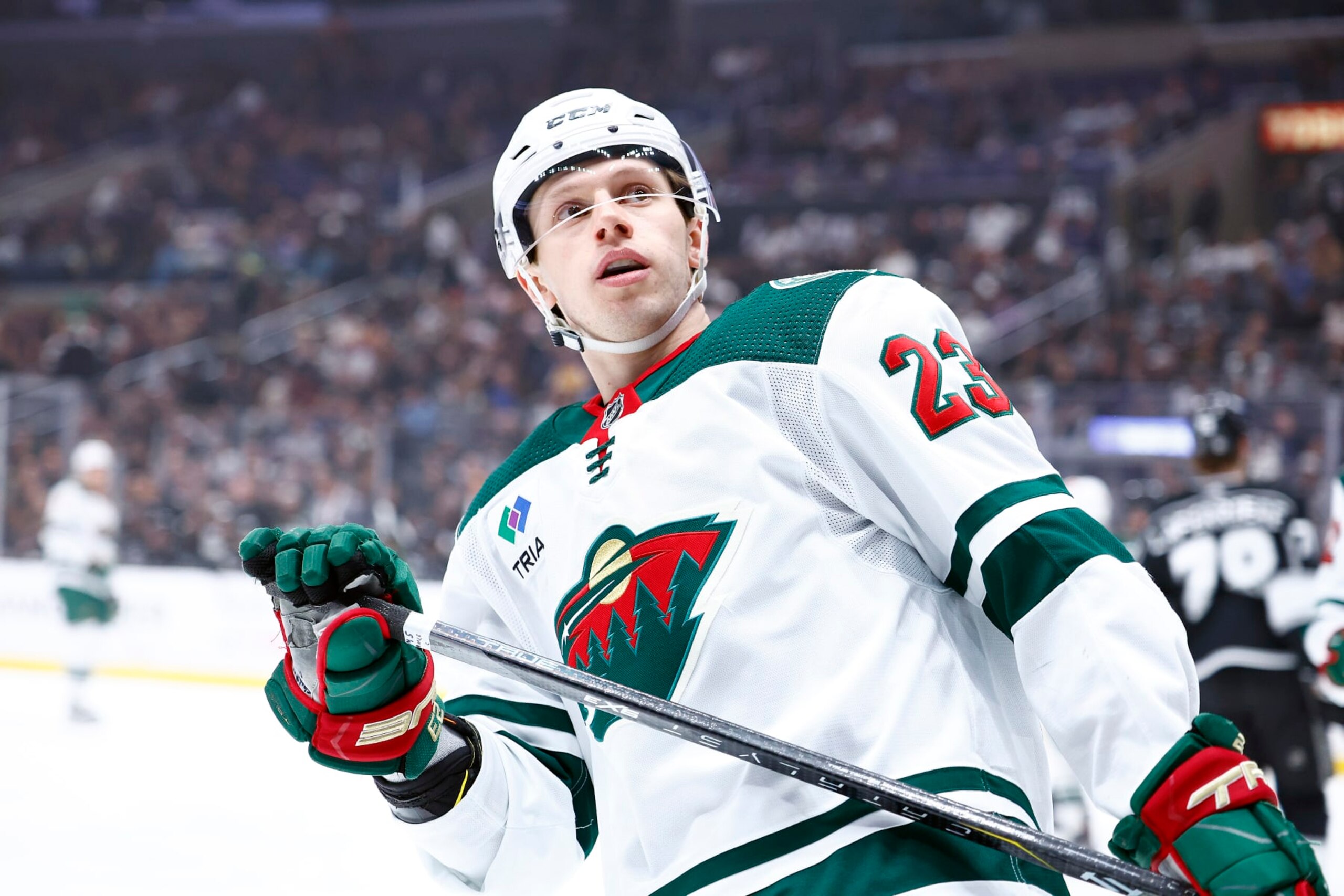 LOS ANGELES, CALIFORNIA - APRIL 15: Marco Rossi #23 of the Minnesota Wild in the first period at Crypto.com Arena on April 15, 2024 in Los Angeles, California. (Photo by Ronald Martinez/Getty Images) LOS ANGELES, CALIFORNIA - APRIL 15: Marco Rossi #23 of the Minnesota Wild in the first period at Crypto.com Arena on April 15, 2024 in Los Angeles, California. (Photo by Ronald Martinez/Getty Images)