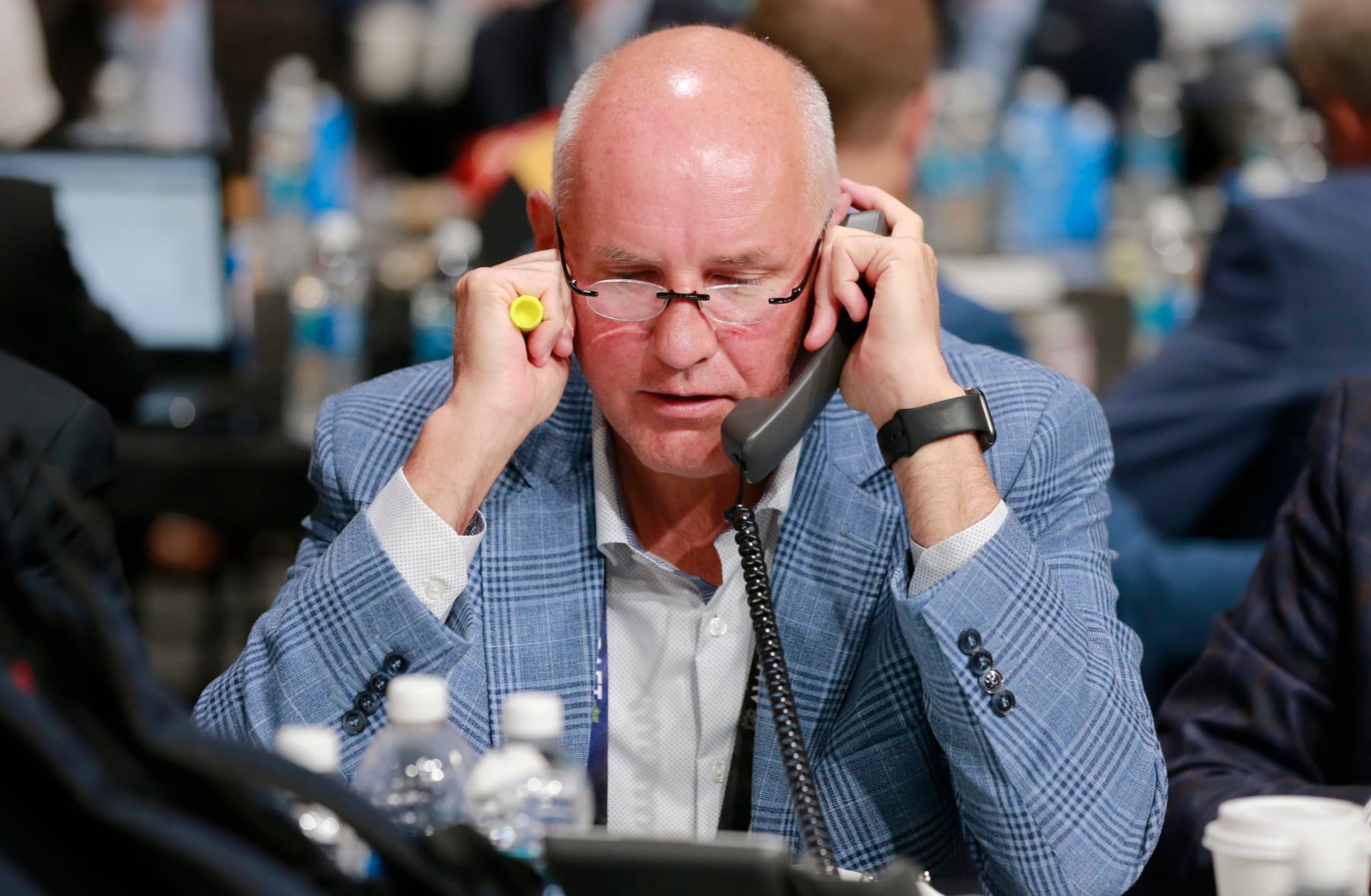 NASHVILLE, TENNESSEE - JUNE 29: General manager Doug Armstrong of the St. Louis Blues talks on his phone during the 2023 Upper Deck NHL Draft - Rounds 2-7 at Bridgestone Arena on June 29, 2023 in Nashville, Tennessee. (Photo by Jeff Vinnick/NHLI via Getty Images) NASHVILLE, TENNESSEE - JUNE 29: General manager Doug Armstrong of the St. Louis Blues talks on his phone during the 2023 Upper Deck NHL Draft - Rounds 2-7 at Bridgestone Arena on June 29, 2023 in Nashville, Tennessee. (Photo by Jeff Vinnick/NHLI via Getty Images)