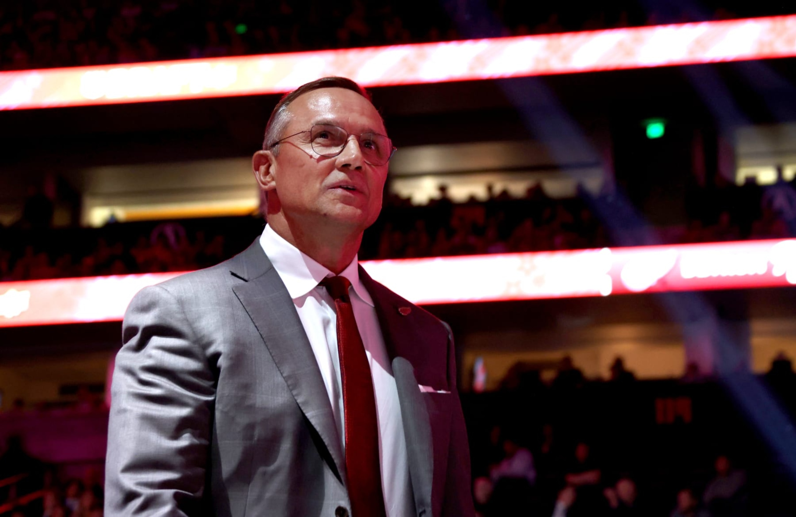 NASHVILLE, TENNESSEE - JUNE 28: General Manager Steve Yzerman of the Detroit Red Wings looks on during the 2023 Upper Deck NHL Draft - Round One at Bridgestone Arena on June 28, 2023 in Nashville, Tennessee. (Photo by Dave Sandford/NHLI via Getty Images) NASHVILLE, TENNESSEE - JUNE 28: General Manager Steve Yzerman of the Detroit Red Wings looks on during the 2023 Upper Deck NHL Draft - Round One at Bridgestone Arena on June 28, 2023 in Nashville, Tennessee. (Photo by Dave Sandford/NHLI via Getty Images)