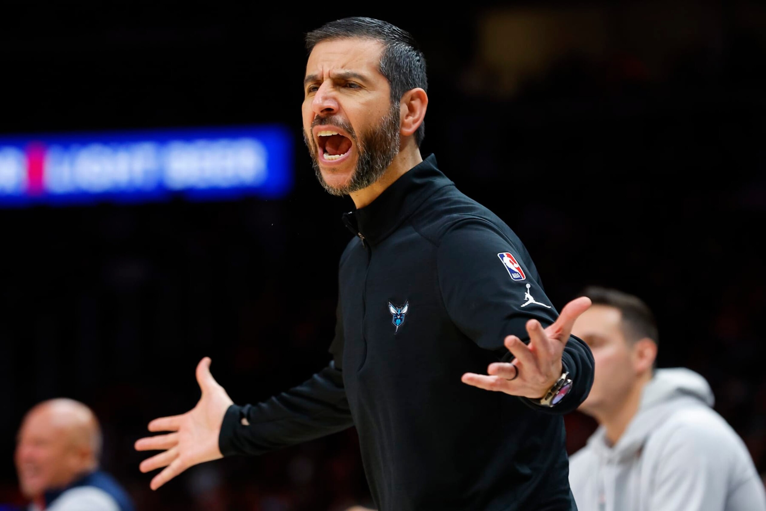 ATLANTA, GA - APRIL 13: Head Coach James Borrego of the Charlotte Hornets reacts during the second half against the Atlanta Hawks at State Farm Arena on April 13, 2022 in Atlanta, Georgia. NOTE TO USER: User expressly acknowledges and agrees that, by downloading and or using this photograph, User is consenting to the terms and conditions of the Getty Images License Agreement. (Photo by Todd Kirkland/Getty Images) ATLANTA, GA - APRIL 13: Head Coach James Borrego of the Charlotte Hornets reacts during the second half against the Atlanta Hawks at State Farm Arena on April 13, 2022 in Atlanta, Georgia. NOTE TO USER: User expressly acknowledges and agrees that, by downloading and or using this photograph, User is consenting to the terms and conditions of the Getty Images License Agreement. (Photo by Todd Kirkland/Getty Images)