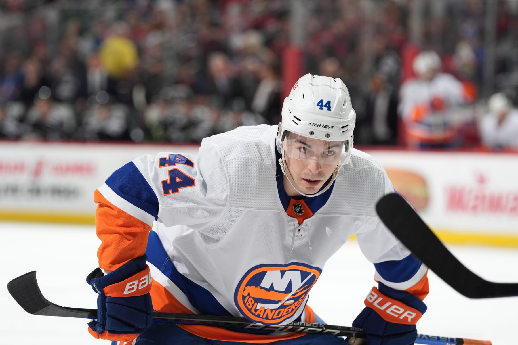 NEWARK, NJ - APRIL 15: Jean-Gabriel Pageau #44 of the New York Islanders skates during the second period of the game against the New Jersey Devils at the Prudential Center on April 15, 2024 in Newark, New Jersey.  (Photo by Rich Graessle/NHLI via Getty Images)