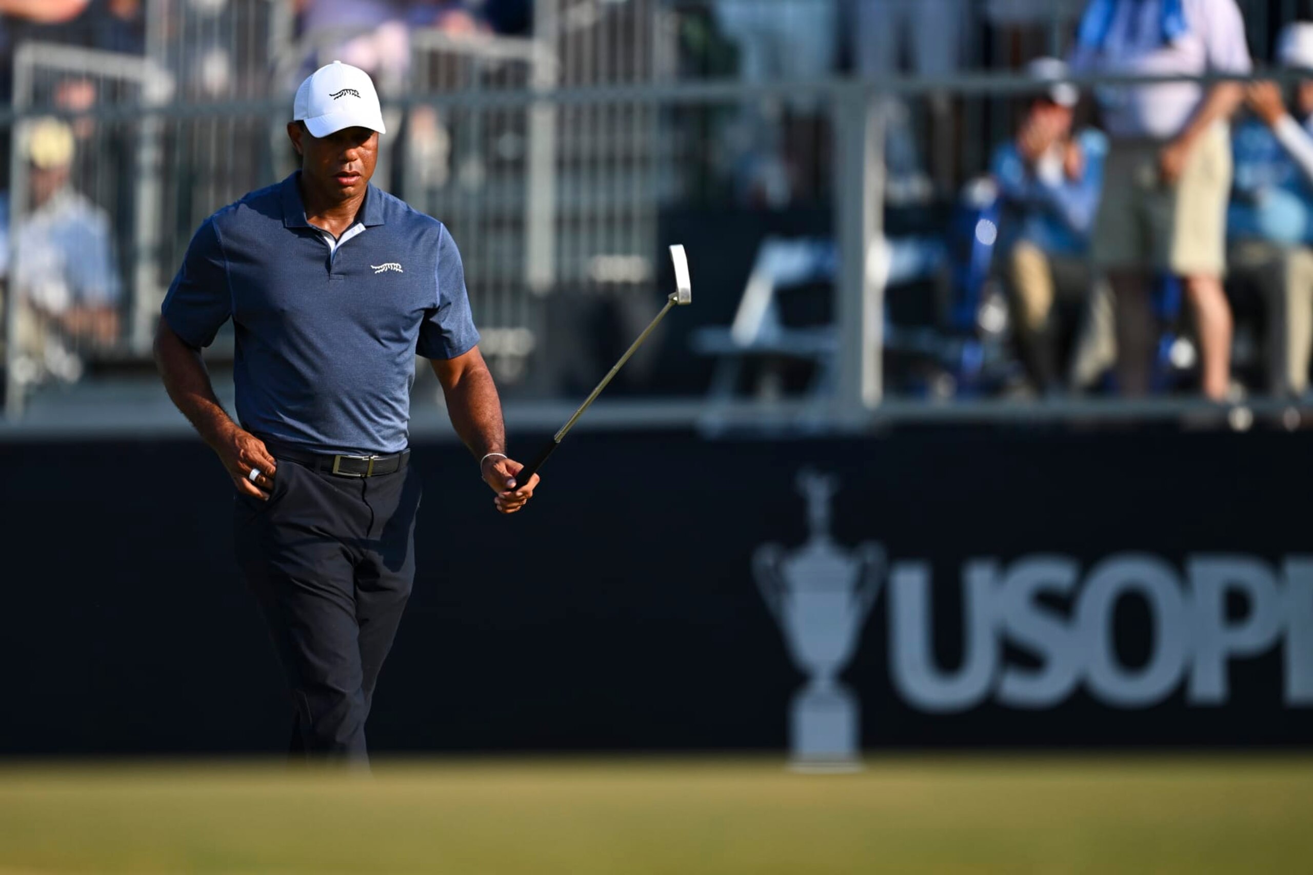 PINEHURST, NORTH CAROLINA - JUNE 14: Tiger Woods at the 18th green during the second round of 124th U.S. Open Championship at Pinehurst No. 2 at Pinehurst Resort on June 14, 2024 in Pinehurst, North Carolina. (Photo by Tracy Wilcox/PGA TOUR via Getty Images) PINEHURST, NORTH CAROLINA - JUNE 14: Tiger Woods at the 18th green during the second round of 124th U.S. Open Championship at Pinehurst No. 2 at Pinehurst Resort on June 14, 2024 in Pinehurst, North Carolina. (Photo by Tracy Wilcox/PGA TOUR via Getty Images)