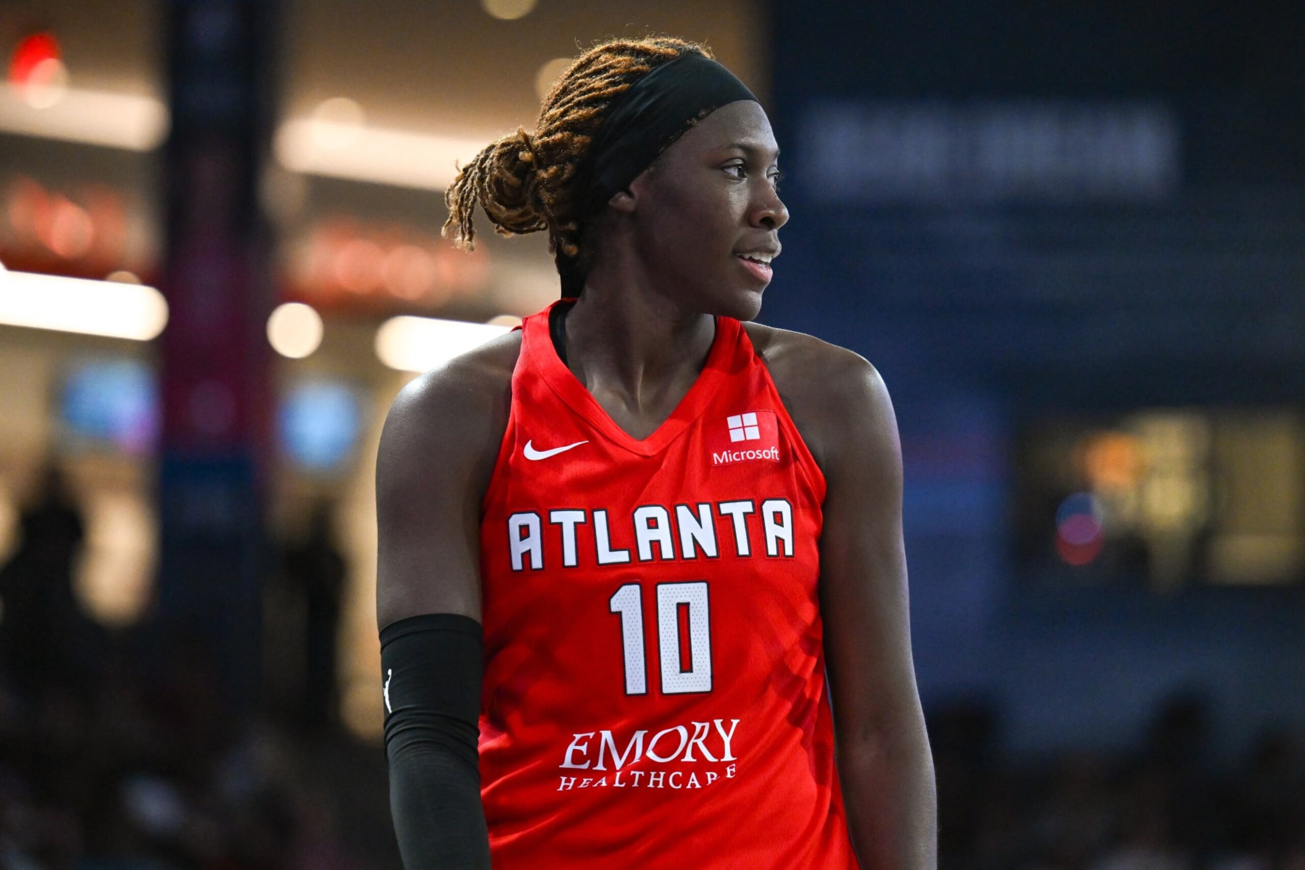 COLLEGE PARK, GA JUNE 11: Atlanta guard Rhyne Howard (10) reacts during the WNBA game between the Washington Mystics and the Atlanta Dream on June 11th, 2024 at Gateway Center Arena in College Park, GA. (Photo by Rich von Biberstein/Icon Sportswire via Getty Images) COLLEGE PARK, GA JUNE 11: Atlanta guard Rhyne Howard (10) reacts during the WNBA game between the Washington Mystics and the Atlanta Dream on June 11th, 2024 at Gateway Center Arena in College Park, GA. (Photo by Rich von Biberstein/Icon Sportswire via Getty Images)