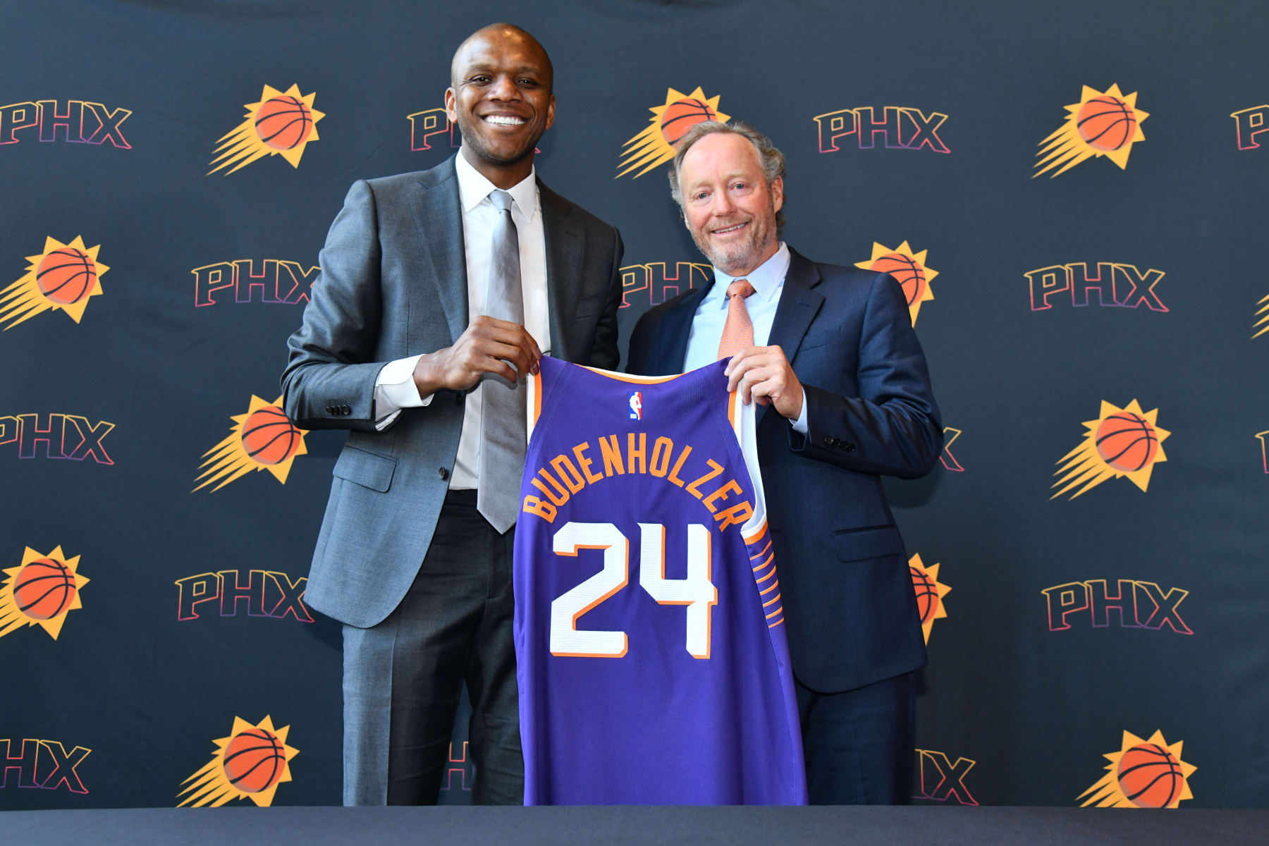 Suns GM James Jones and new head coach Mike Budenholzer