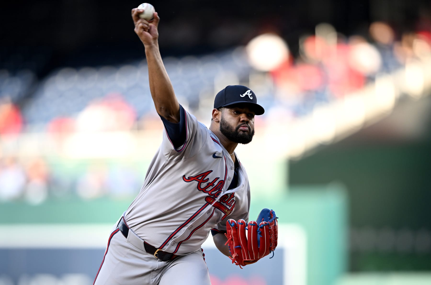WASHINGTON, DC - JUNE 06: Reynaldo López #40 of the Atlanta Braves pitches against the Washington Nationals at Nationals Park on June 06, 2024 in Washington, DC. (Photo by G Fiume/Getty Images)