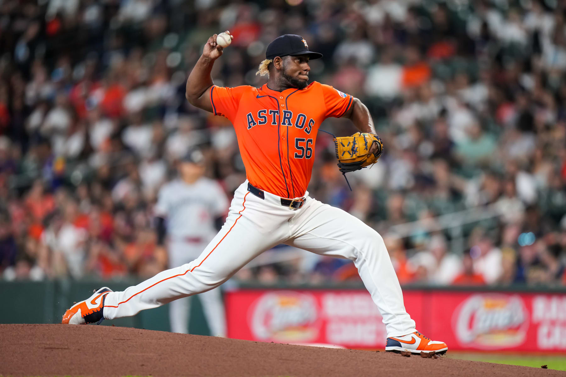 HOUSTON, TX - MAY 31: Ronel Blanco #56 of the Houston Astros pitches against the Minnesota Twins on May 31, 2024 at Minute Maid Park in Houston, Texas. (Photo by Brace Hemmelgarn/Minnesota Twins/Getty Images)