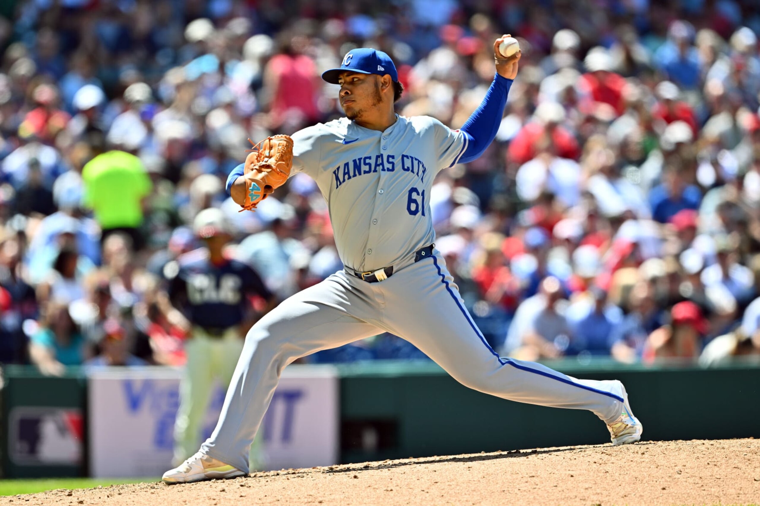 CLEVELAND, OHIO - JUNE 06: Relief pitcher Angel Zerpa #61 of the Kansas City Royals pitches during the seventh inning against the Cleveland Guardians at Progressive Field on June 06, 2024 in Cleveland, Ohio. (Photo by Jason Miller/Getty Images) CLEVELAND, OHIO - JUNE 06: Relief pitcher Angel Zerpa #61 of the Kansas City Royals pitches during the seventh inning against the Cleveland Guardians at Progressive Field on June 06, 2024 in Cleveland, Ohio. (Photo by Jason Miller/Getty Images)
