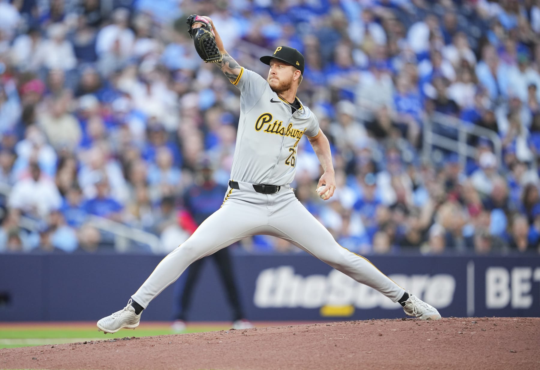 TORONTO, ON - MAY 31: Bailey Falter #26 of the Pittsburgh Pirates pitches to the Toronto Blue Jays during the first inning in their MLB game at the Rogers Centre on May 31, 2024 in Toronto, Ontario, Canada. (Photo by Mark Blinch/Getty Images)