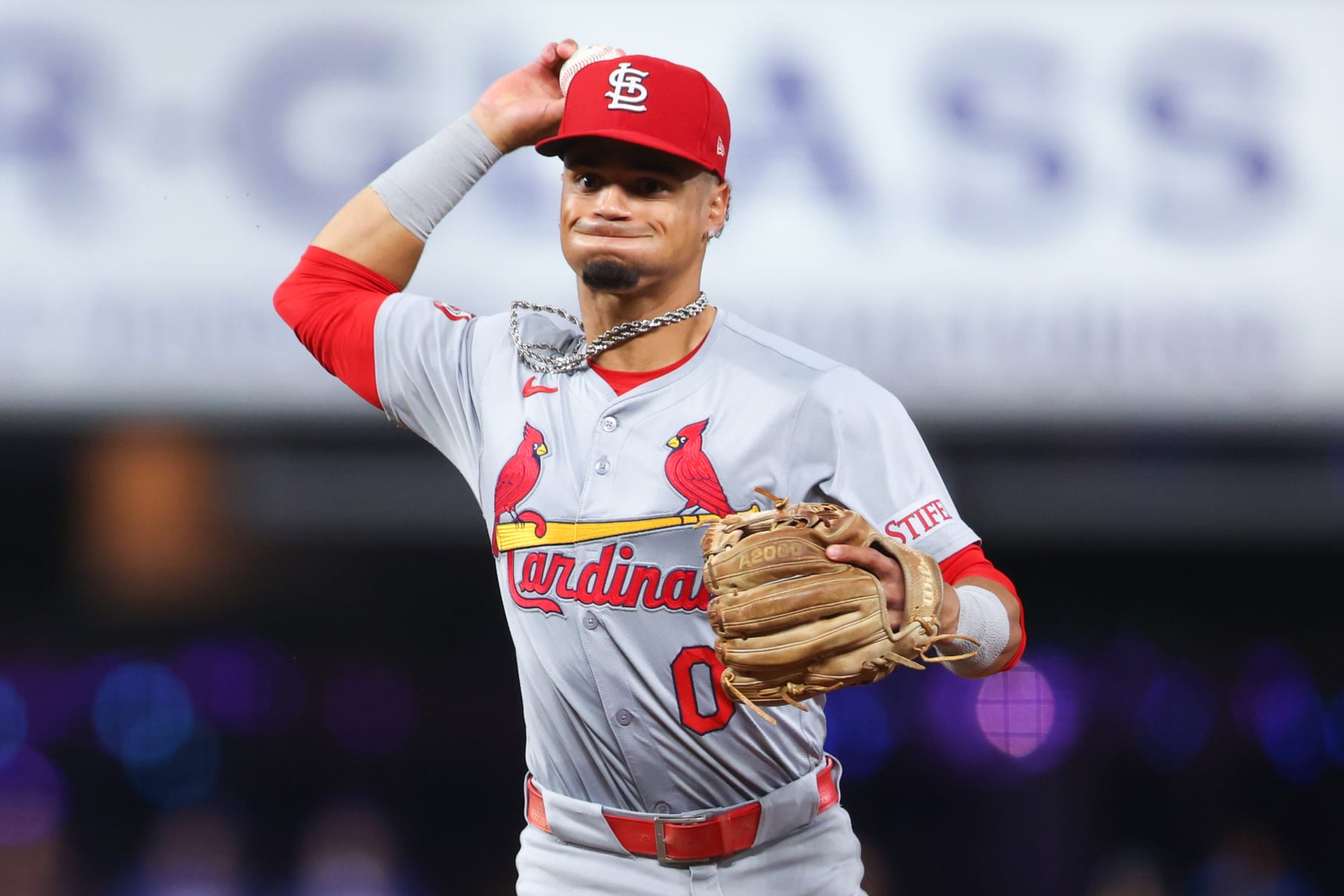 MIAMI, FLORIDA - JUNE 17: Masyn Winn #0 of the St. Louis Cardinals throws to first base for an out against the Miami Marlins during the seventh inning of the game at loanDepot park on June 17, 2024 in Miami, Florida. (Photo by Megan Briggs/Getty Images)
