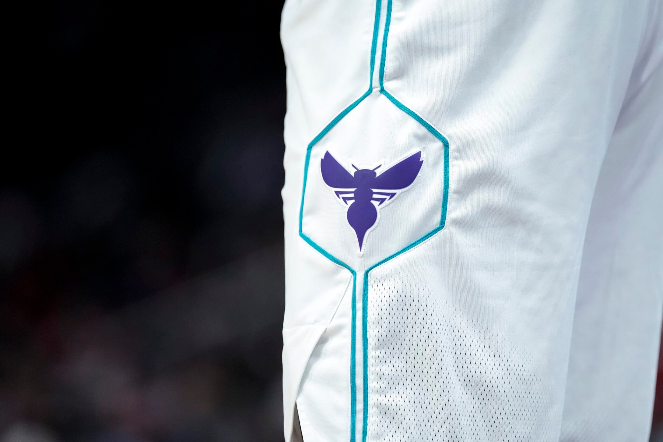 DETROIT, MICHIGAN - MARCH 11: The Charlotte Hornets logo on a uniform against the Detroit Pistons at Little Caesars Arena on March 11, 2024 in Detroit, Michigan. NOTE TO USER: User expressly acknowledges and agrees that, by downloading and or using this photograph, User is consenting to the terms and conditions of the Getty Images License Agreement. (Photo by Nic Antaya/Getty Images)