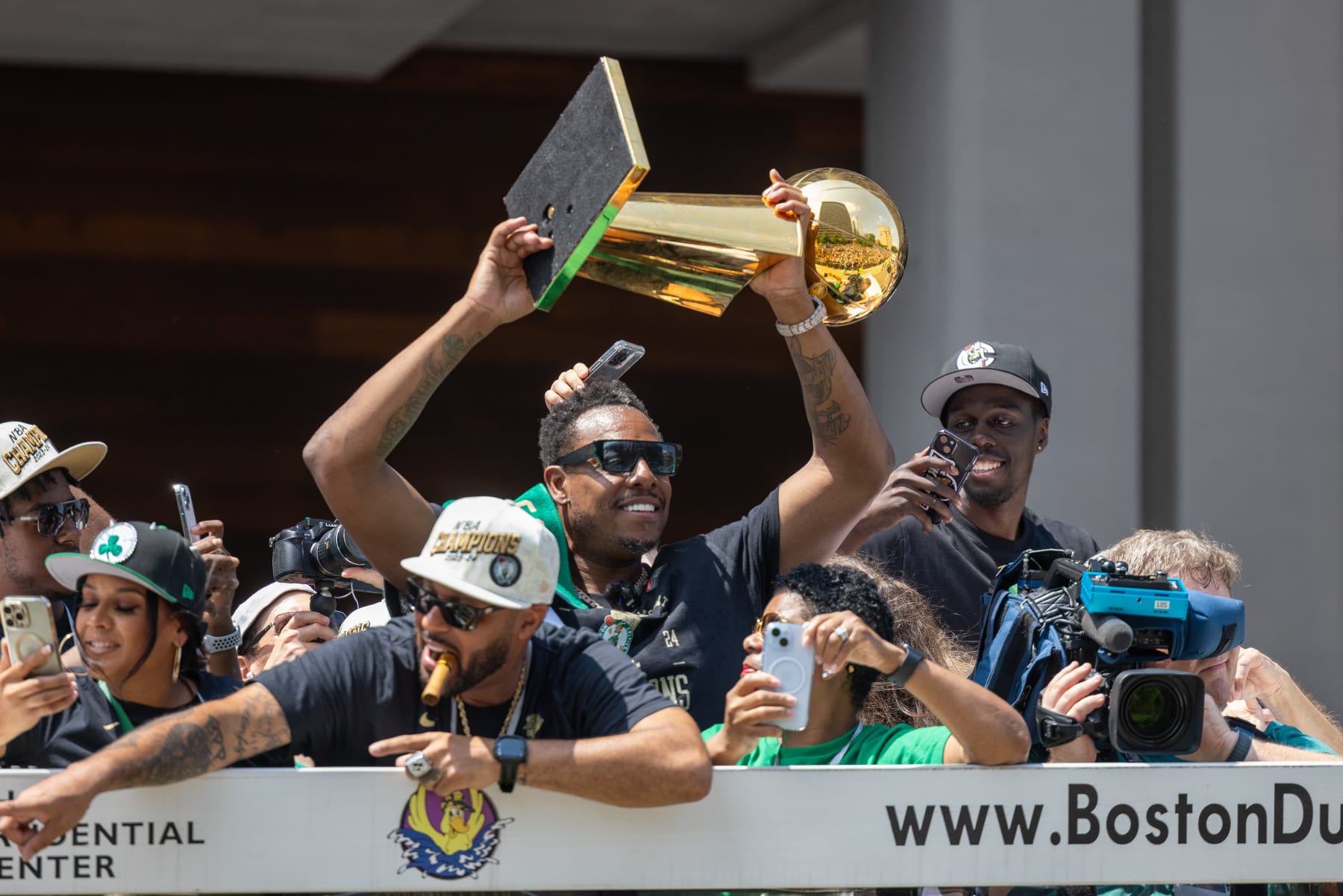 BOSTON, MASSACHUSETTS - JUNE 21: Former Boston Celtics player Paul Pierce during the Boston Celtics Victory Parade following their 2024 NBA Finals win at TD Garden on June 21, 2024 in Boston, Massachusetts. (Photo by Scott Eisen/Getty Images)