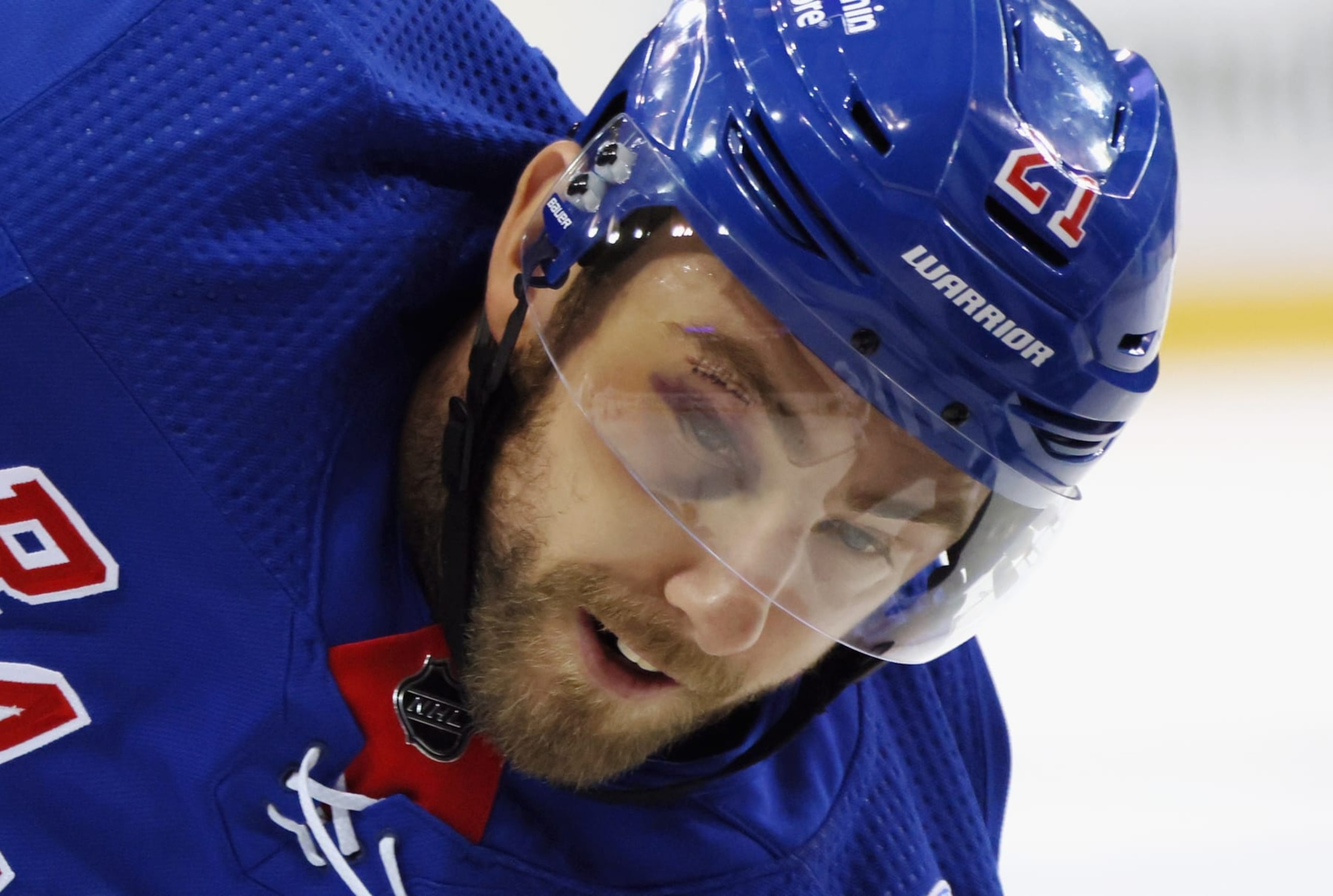 NEW YORK, NEW YORK - DECEMBER 03: Barclay Goodrow #21 of the New York Rangers takes the second period faceoff against the San Jose Sharks at Madison Square Garden on December 03, 2021 in New York City. (Photo by Bruce Bennett/Getty Images) NEW YORK, NEW YORK - DECEMBER 03: Barclay Goodrow #21 of the New York Rangers takes the second period faceoff against the San Jose Sharks at Madison Square Garden on December 03, 2021 in New York City. (Photo by Bruce Bennett/Getty Images)