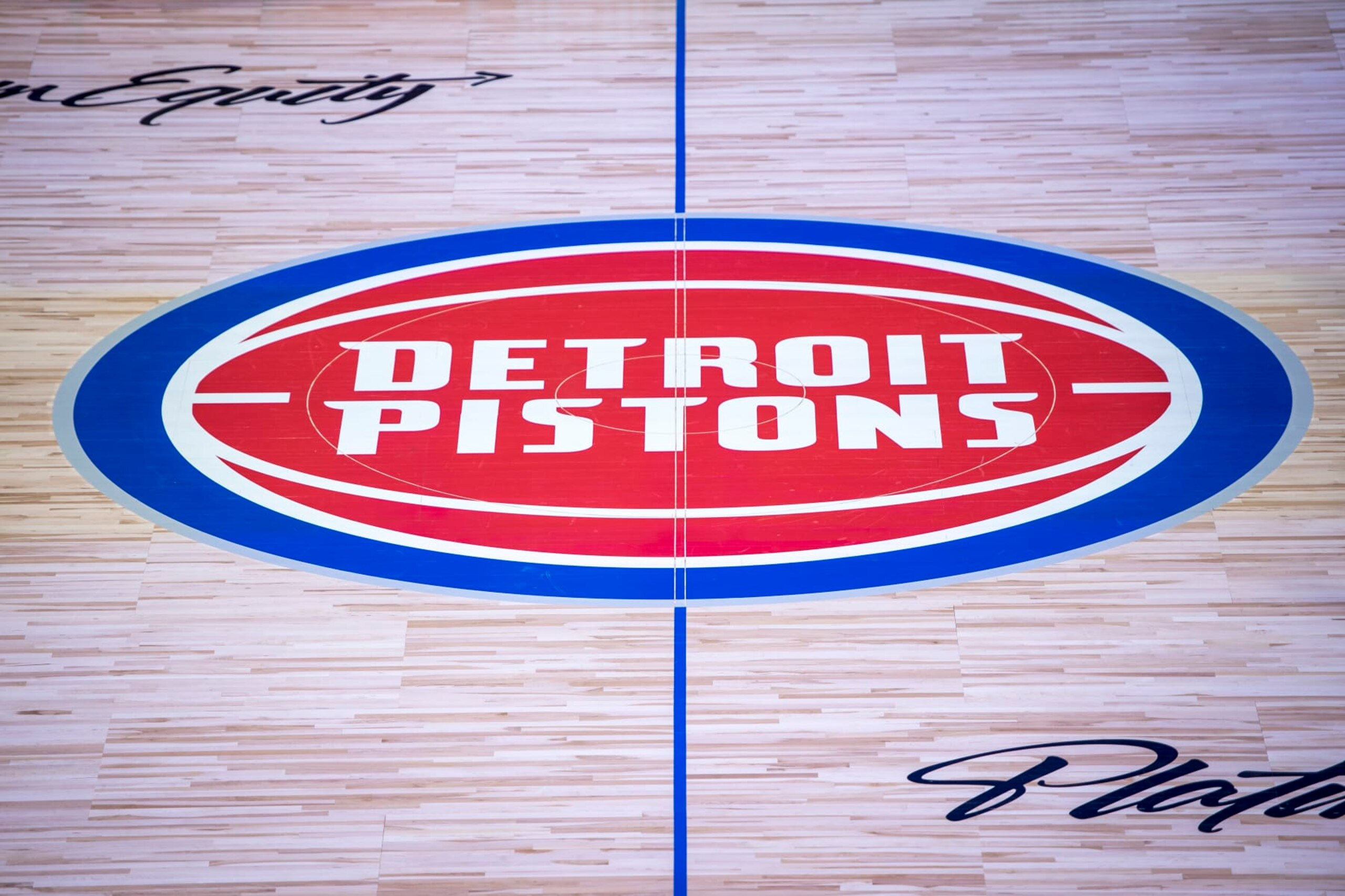 DETROIT, MICHIGAN - OCTOBER 30: The Detroit Pistons logo is pictured on the court before the game against the Orlando Magic at Little Caesars Arena on October 30, 2021 in Detroit, Michigan. NOTE TO USER: User expressly acknowledges and agrees that, by downloading and or using this photograph, User is consenting to the terms and conditions of the Getty Images License Agreement. (Photo by Nic Antaya/Getty Images) DETROIT, MICHIGAN - OCTOBER 30: The Detroit Pistons logo is pictured on the court before the game against the Orlando Magic at Little Caesars Arena on October 30, 2021 in Detroit, Michigan. NOTE TO USER: User expressly acknowledges and agrees that, by downloading and or using this photograph, User is consenting to the terms and conditions of the Getty Images License Agreement. (Photo by Nic Antaya/Getty Images)