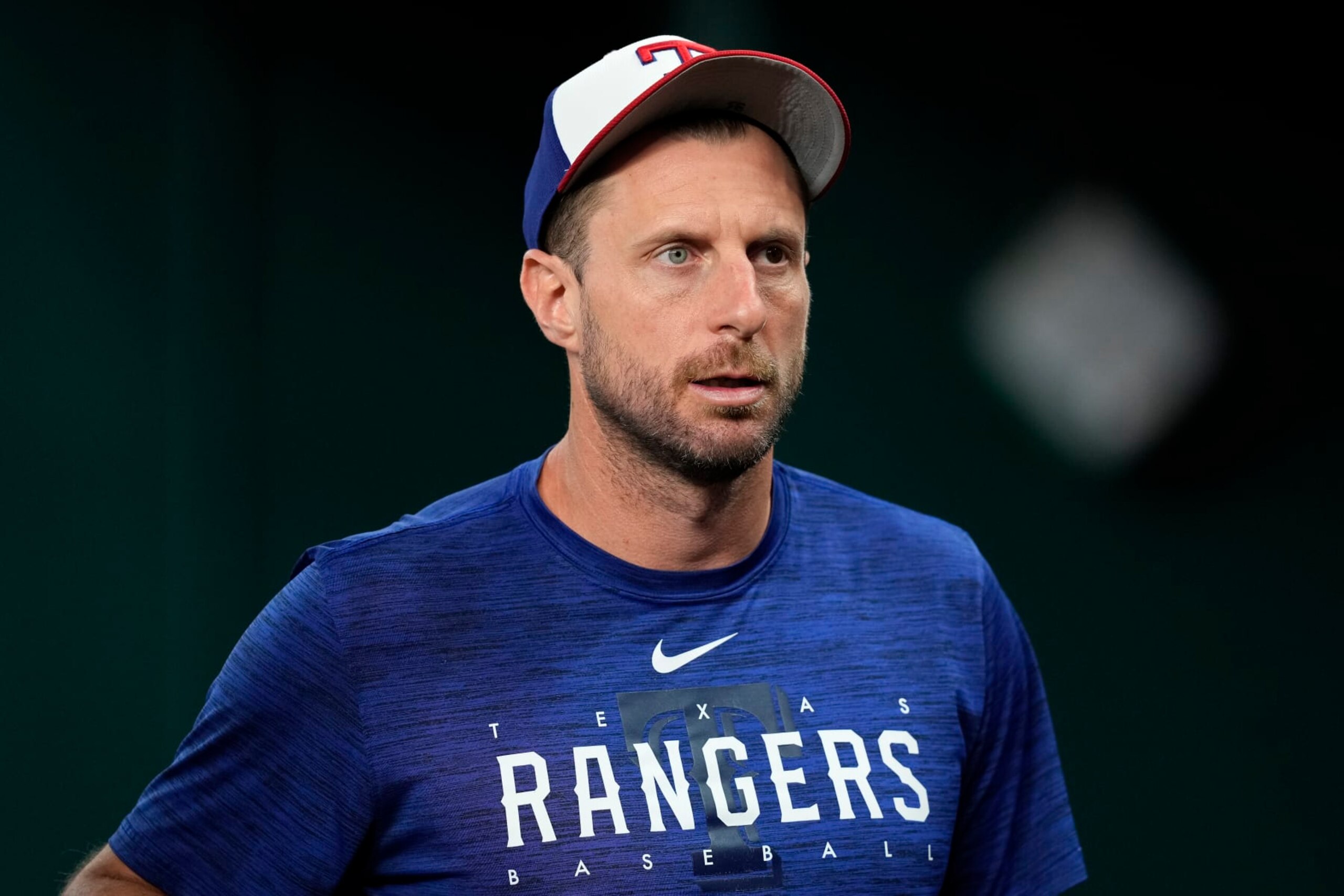 ARLINGTON, TEXAS - APRIL 23: Max Scherzer #31 of the Texas Rangers looks on before the game against the Seattle Mariners at Globe Life Field on April 23, 2024 in Arlington, Texas. (Photo by Sam Hodde/Getty Images) ARLINGTON, TEXAS - APRIL 23: Max Scherzer #31 of the Texas Rangers looks on before the game against the Seattle Mariners at Globe Life Field on April 23, 2024 in Arlington, Texas. (Photo by Sam Hodde/Getty Images)