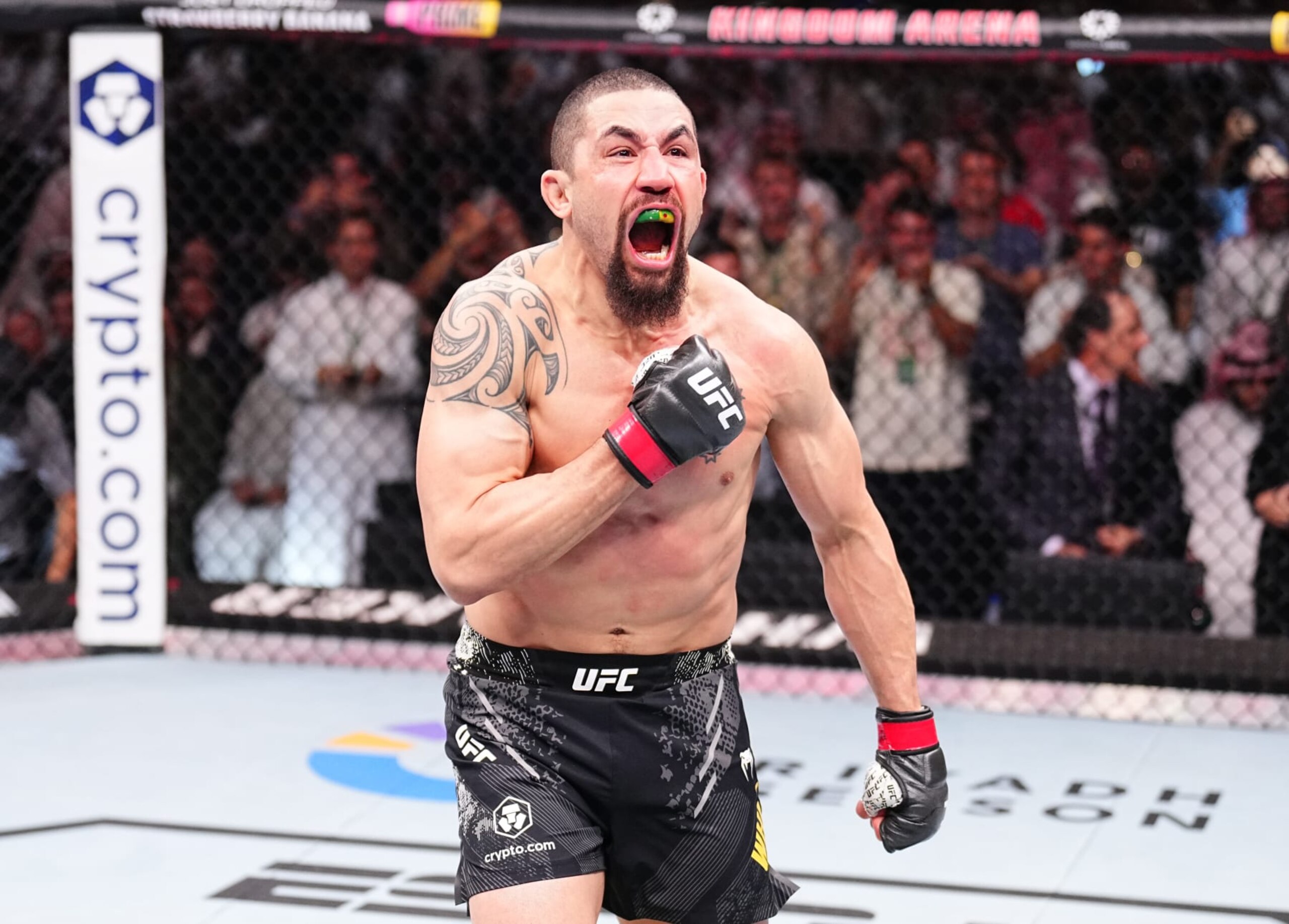 RIYADH, SAUDI ARABIA - JUNE 22: Robert Whittaker of New Zealand reacts after his victory against Ikram Aliskerov of Russia in a middleweight fight during the UFC Fight Night event at Kingdom Arena on June 22, 2024 in Riyadh, Saudi Arabia. (Photo by Chris Unger/Zuffa LLC via Getty Images) RIYADH, SAUDI ARABIA - JUNE 22: Robert Whittaker of New Zealand reacts after his victory against Ikram Aliskerov of Russia in a middleweight fight during the UFC Fight Night event at Kingdom Arena on June 22, 2024 in Riyadh, Saudi Arabia. (Photo by Chris Unger/Zuffa LLC via Getty Images)